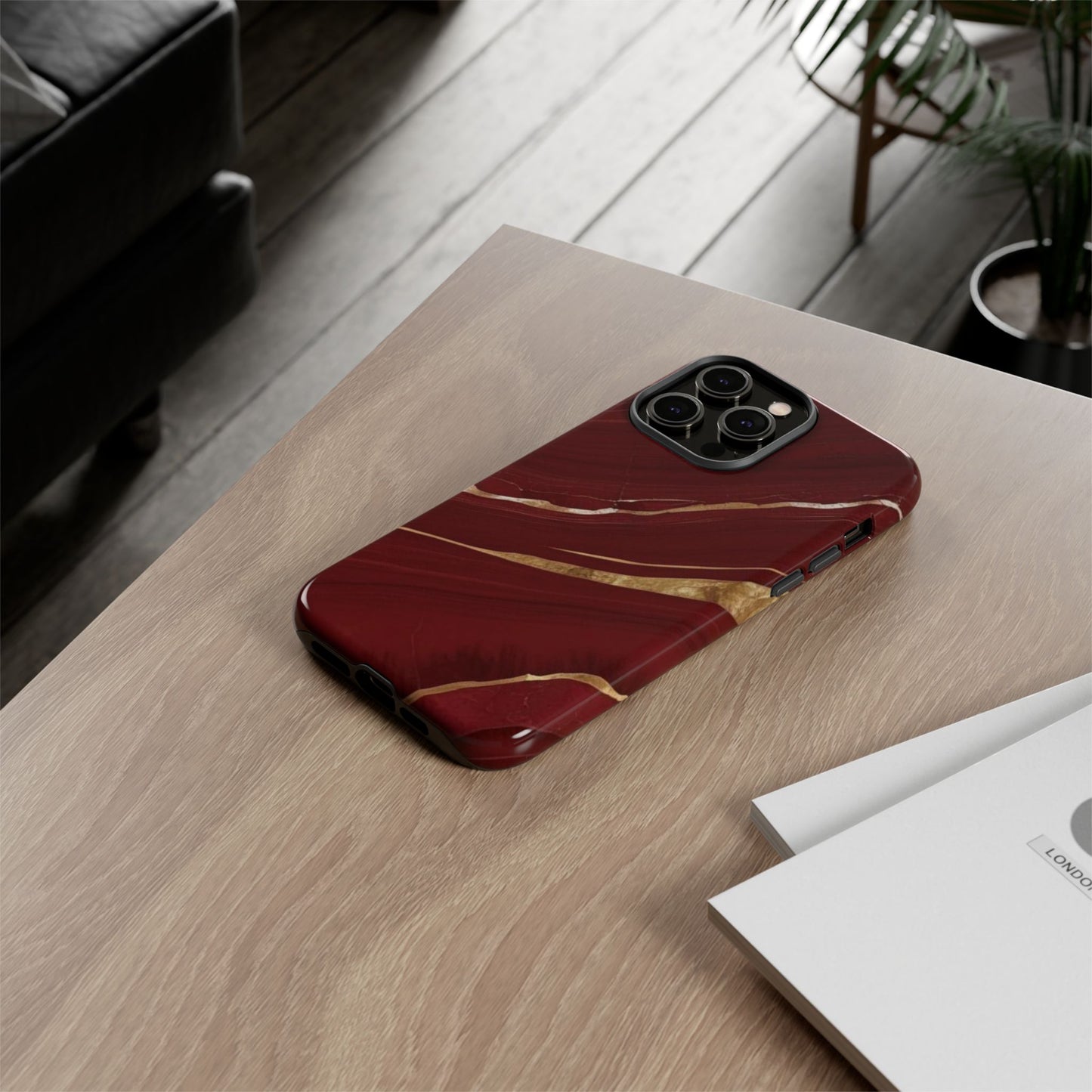 Elegant Red Marble Phone Case - Tough Cases, Stylish Phone Cover, Gift for Her, Luxe Cellphone Protection, Modern Accessories