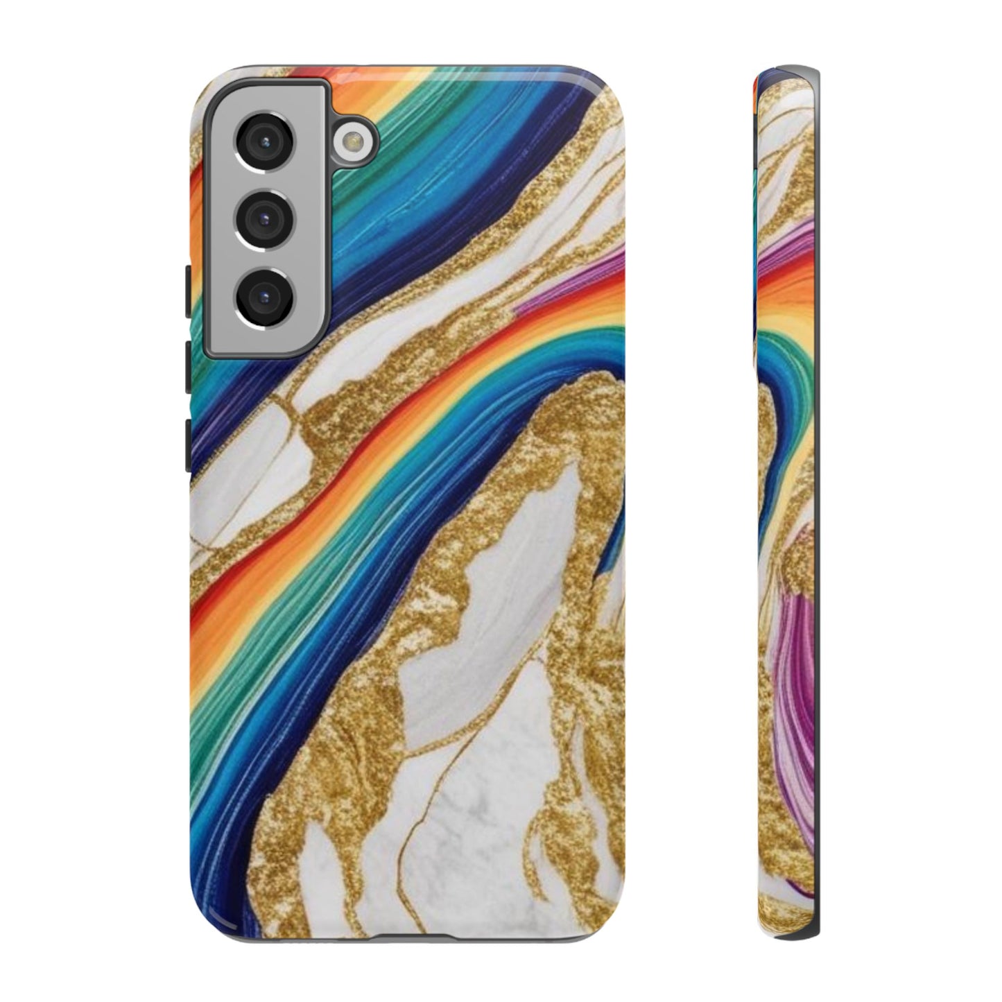 Colorful Marble Phone Case with Rainbow Design, Tough Phone Cover, Customizable Gift, Trendy Cell Accessories, Unique Style