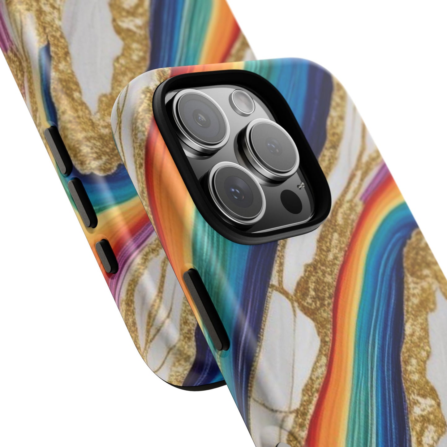 Colorful Marble Phone Case with Rainbow Design, Tough Phone Cover, Customizable Gift, Trendy Cell Accessories, Unique Style