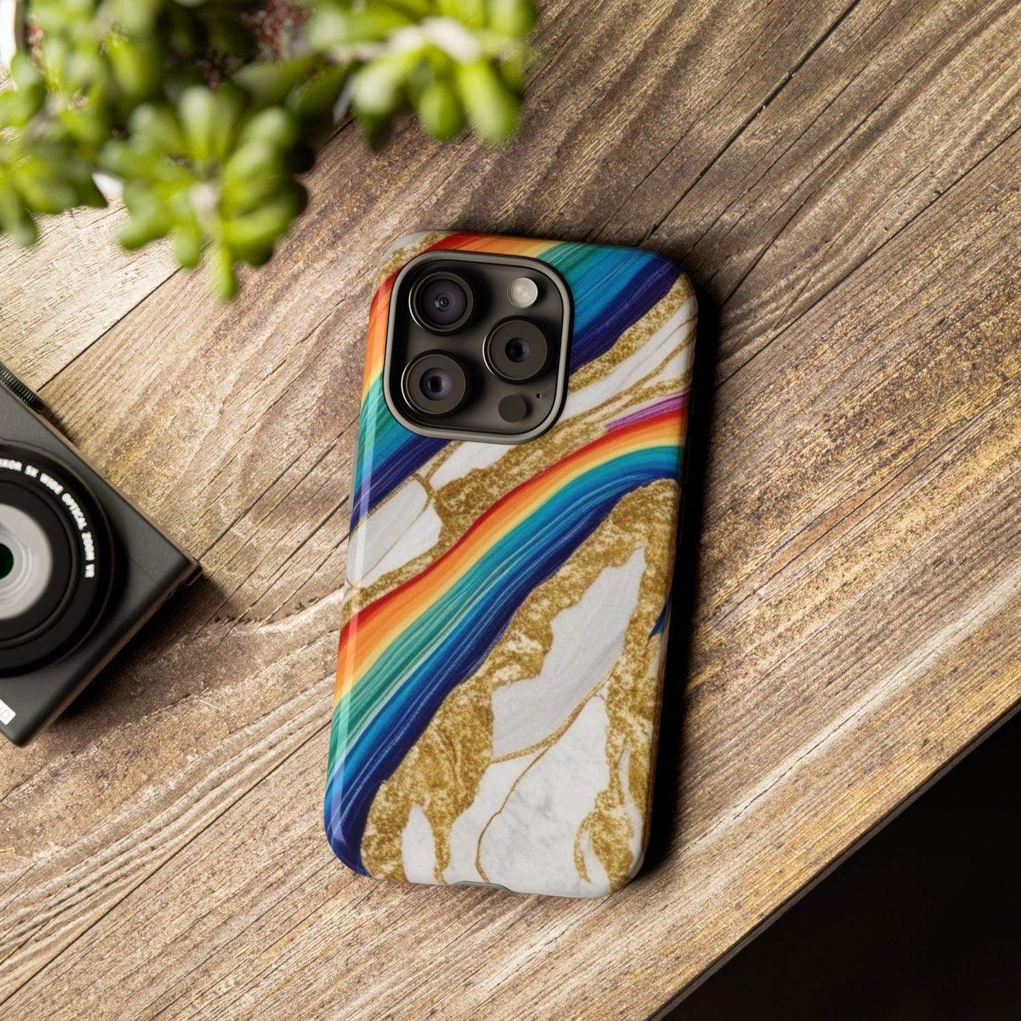 Colorful Marble Phone Case with Rainbow Design, Tough Phone Cover, Customizable Gift, Trendy Cell Accessories, Unique Style