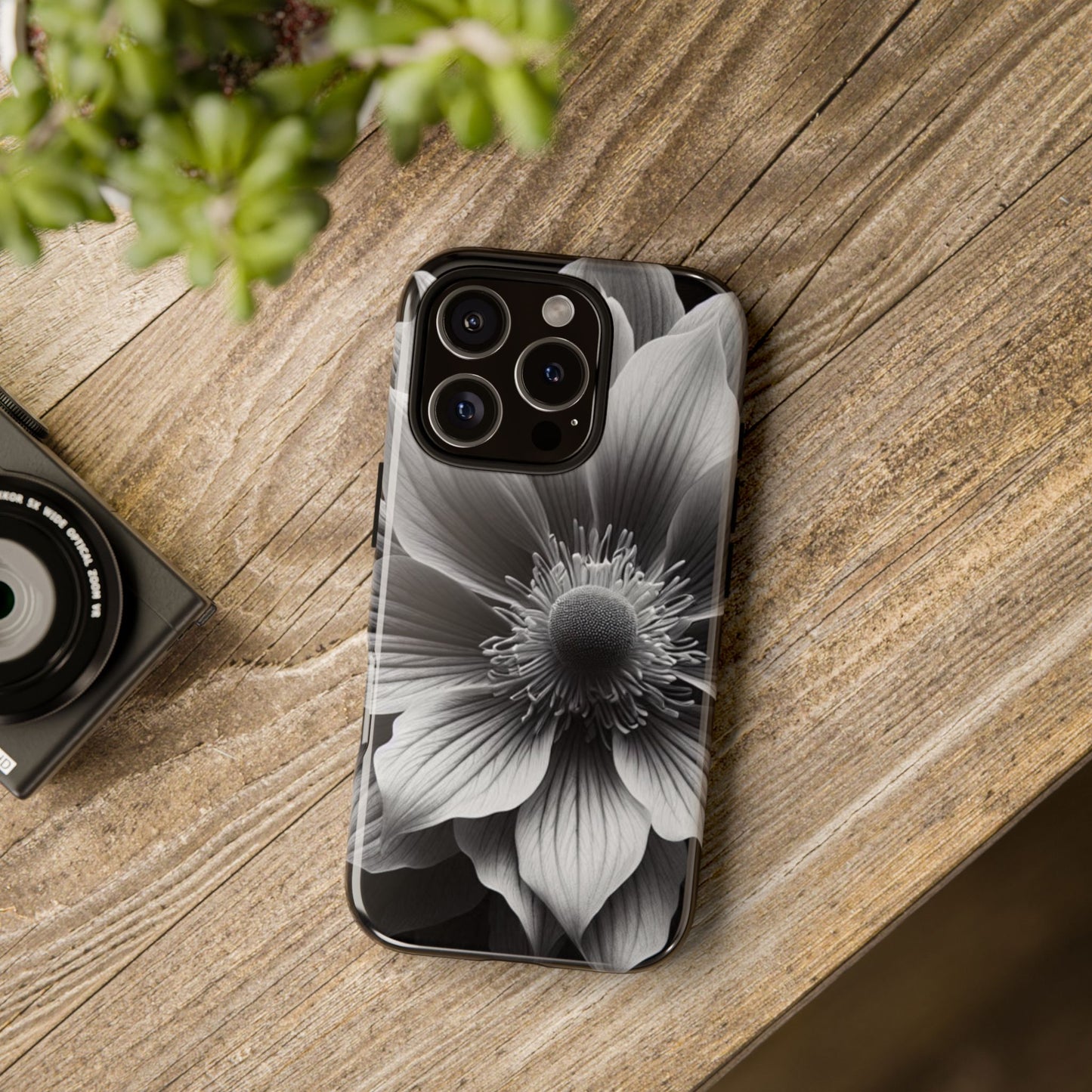 Floral Phone Case, Tough Cases with Elegant Black and White Flower Design, Unique Phone Accessories for Flower Lovers, Stylish Gift Idea,