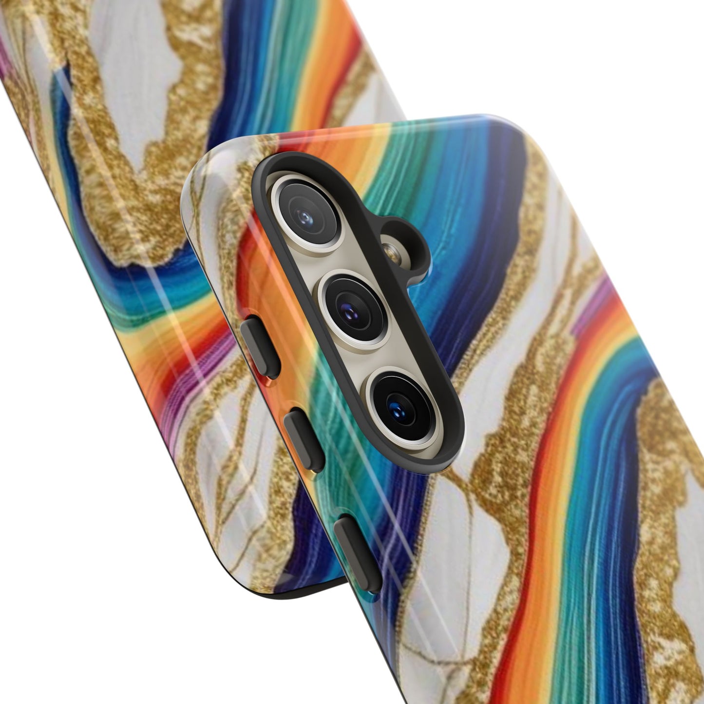 Colorful Marble Phone Case with Rainbow Design, Tough Phone Cover, Customizable Gift, Trendy Cell Accessories, Unique Style