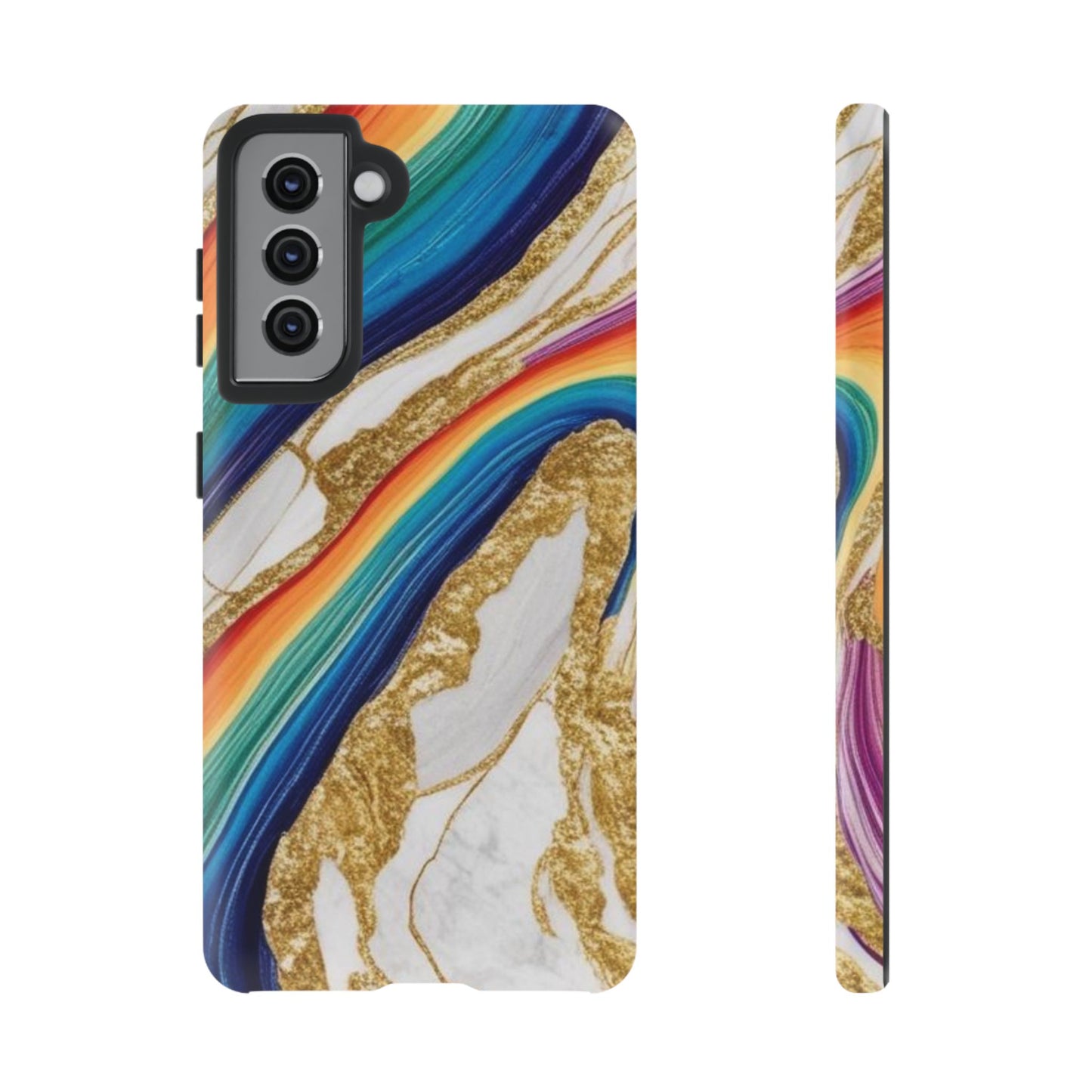 Colorful Marble Phone Case with Rainbow Design, Tough Phone Cover, Customizable Gift, Trendy Cell Accessories, Unique Style