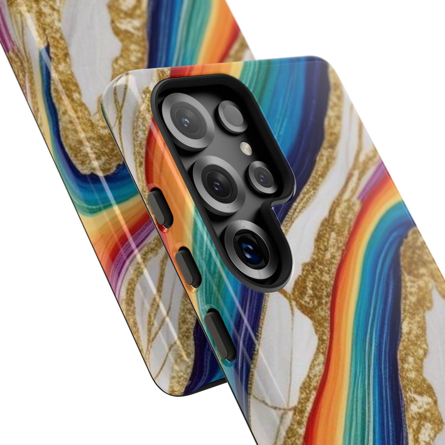 Colorful Marble Phone Case with Rainbow Design, Tough Phone Cover, Customizable Gift, Trendy Cell Accessories, Unique Style