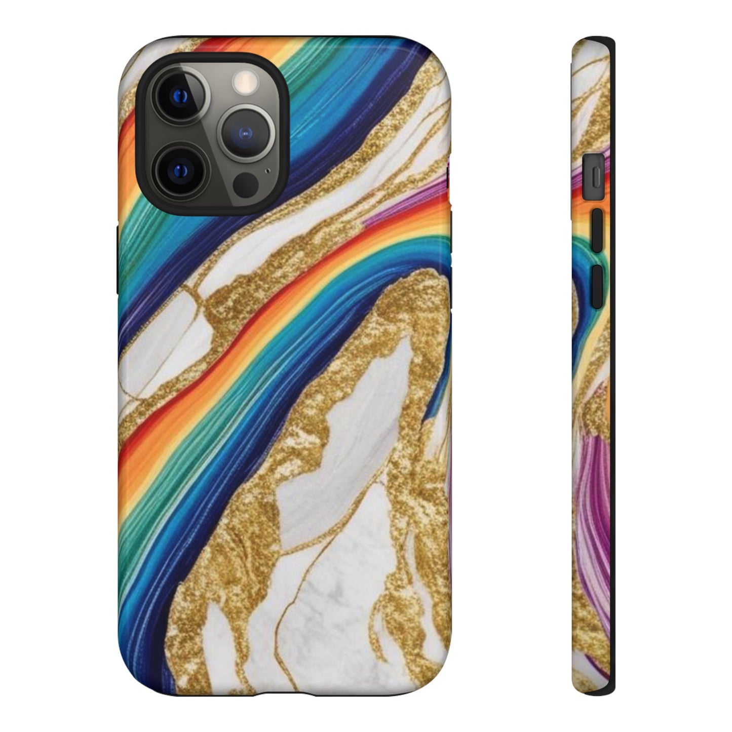 Colorful Marble Phone Case with Rainbow Design, Tough Phone Cover, Customizable Gift, Trendy Cell Accessories, Unique Style