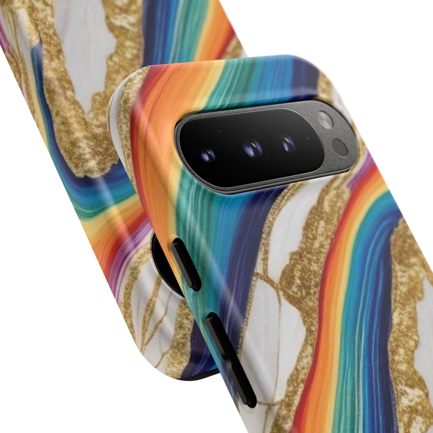 Colorful Marble Phone Case with Rainbow Design, Tough Phone Cover, Customizable Gift, Trendy Cell Accessories, Unique Style