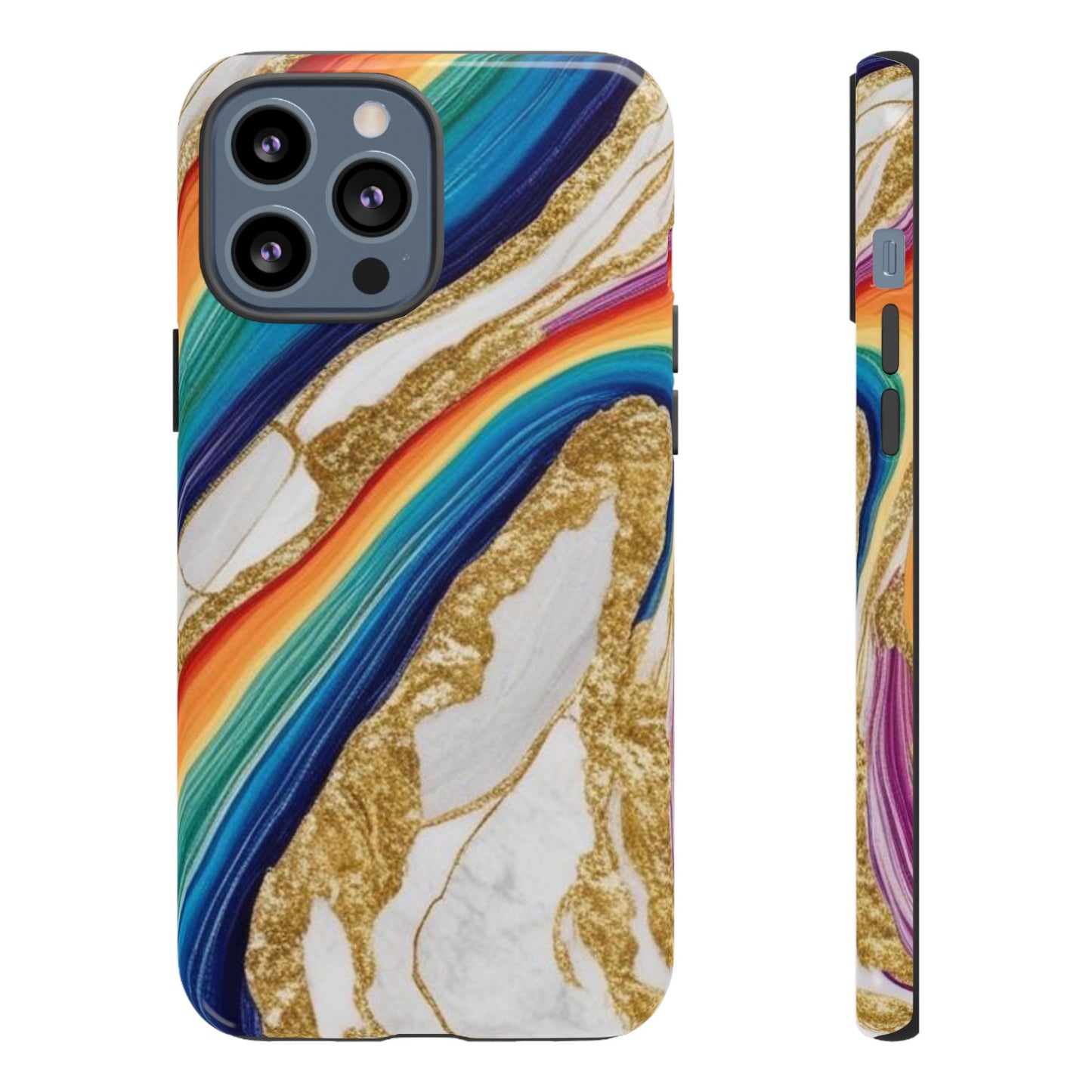 Colorful Marble Phone Case with Rainbow Design, Tough Phone Cover, Customizable Gift, Trendy Cell Accessories, Unique Style