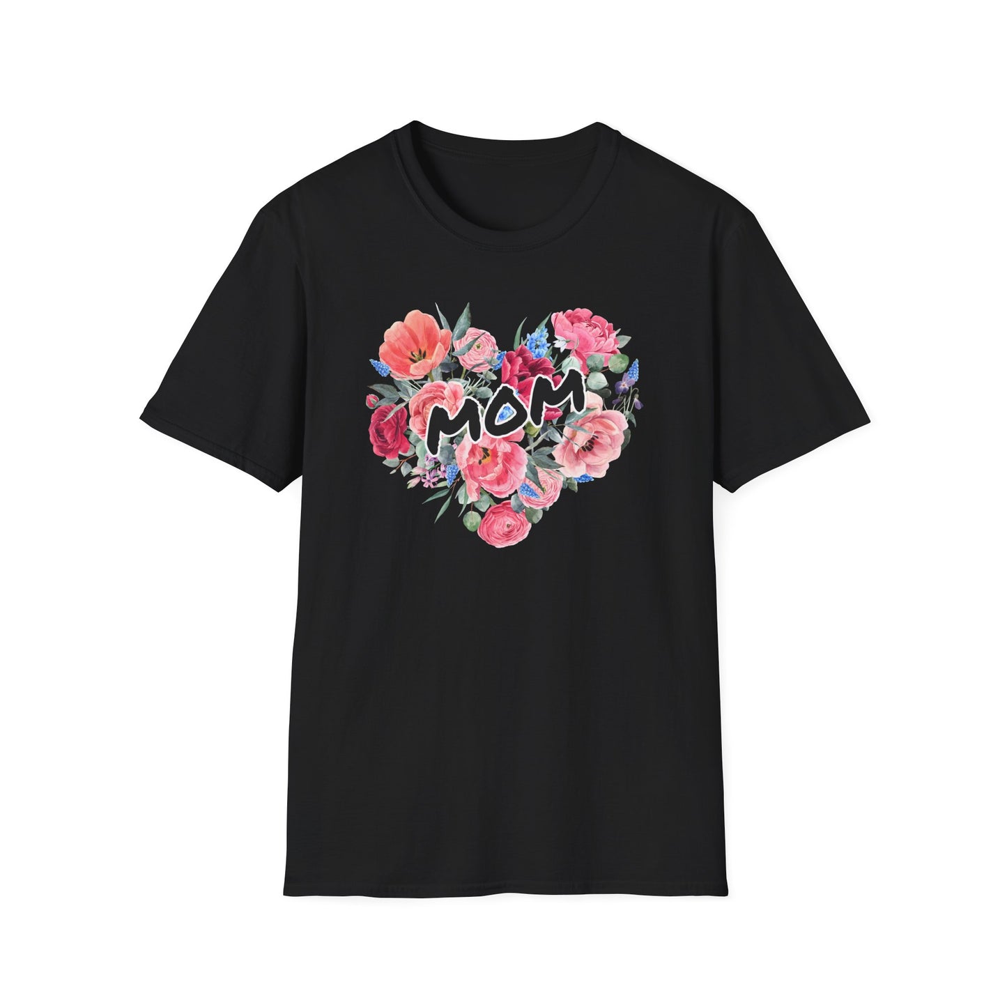 Mom Floral Heart T-Shirt, Perfect Gift for Mother's Day, Family Reunion, Spring Outing, Casual Wear, Floral Design