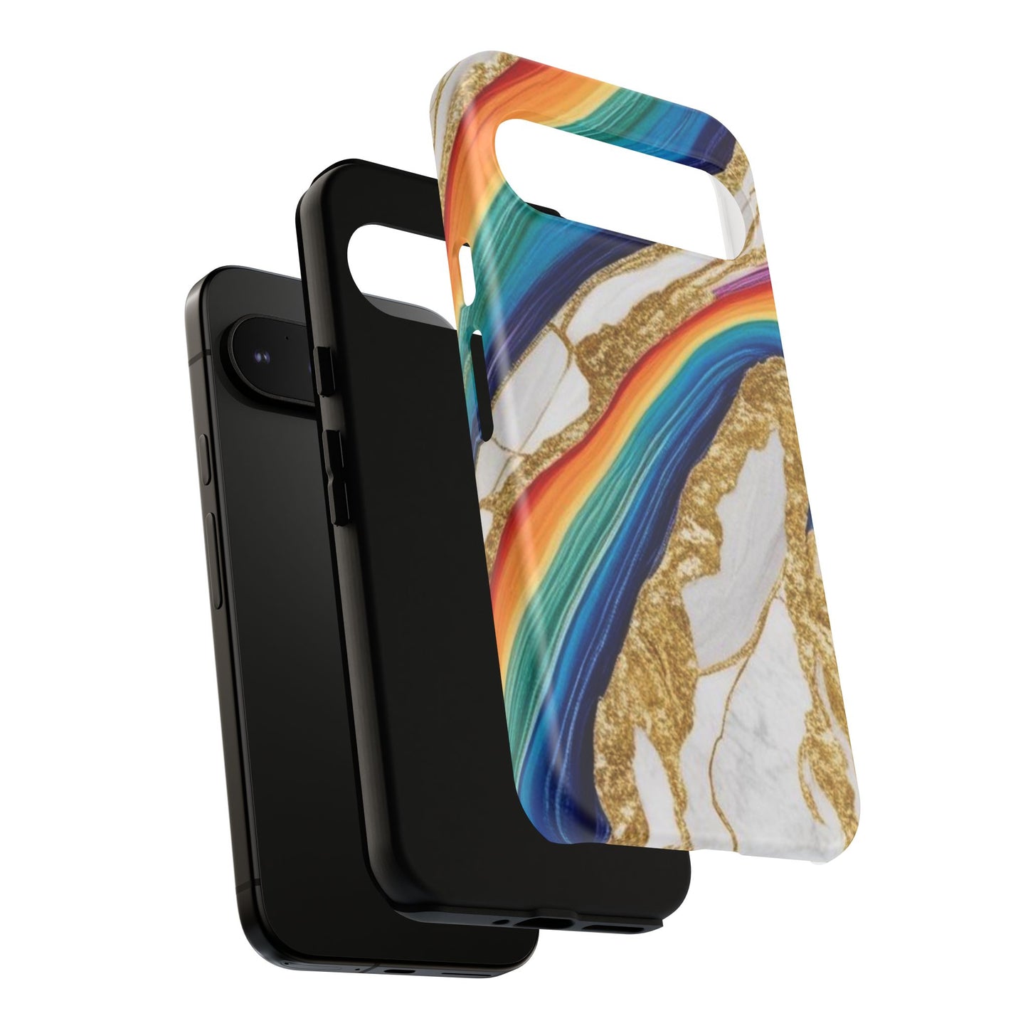Colorful Marble Phone Case with Rainbow Design, Tough Phone Cover, Customizable Gift, Trendy Cell Accessories, Unique Style