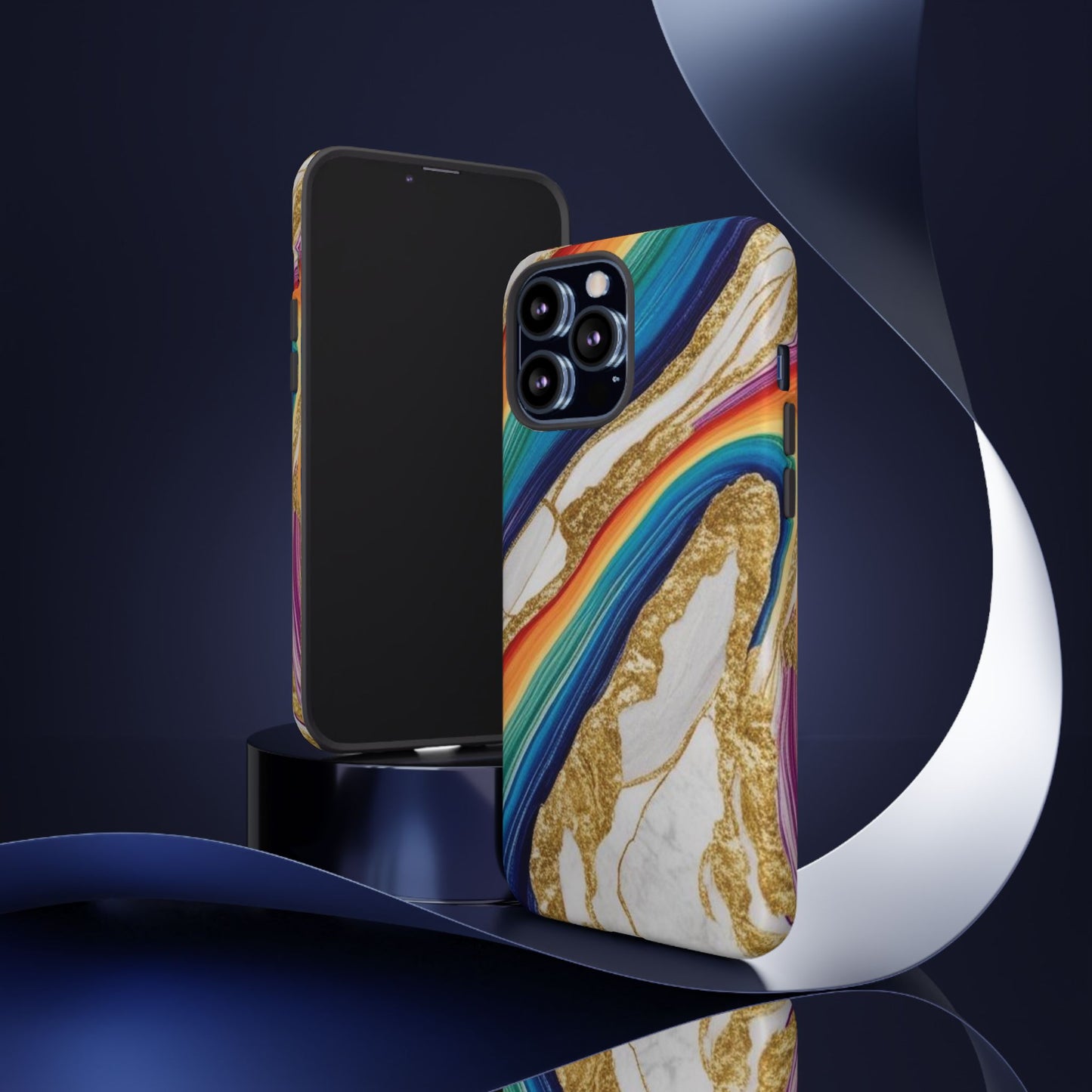 Colorful Marble Phone Case with Rainbow Design, Tough Phone Cover, Customizable Gift, Trendy Cell Accessories, Unique Style