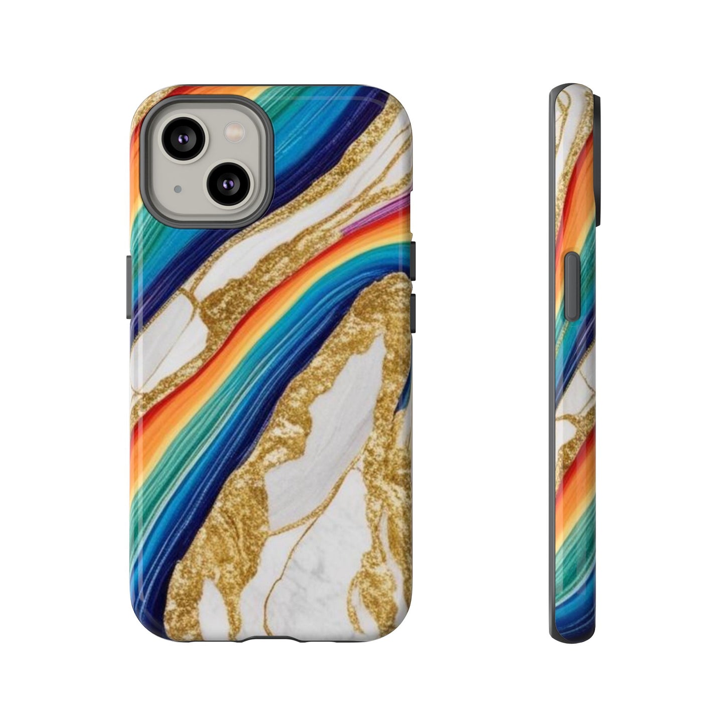 Colorful Marble Phone Case with Rainbow Design, Tough Phone Cover, Customizable Gift, Trendy Cell Accessories, Unique Style