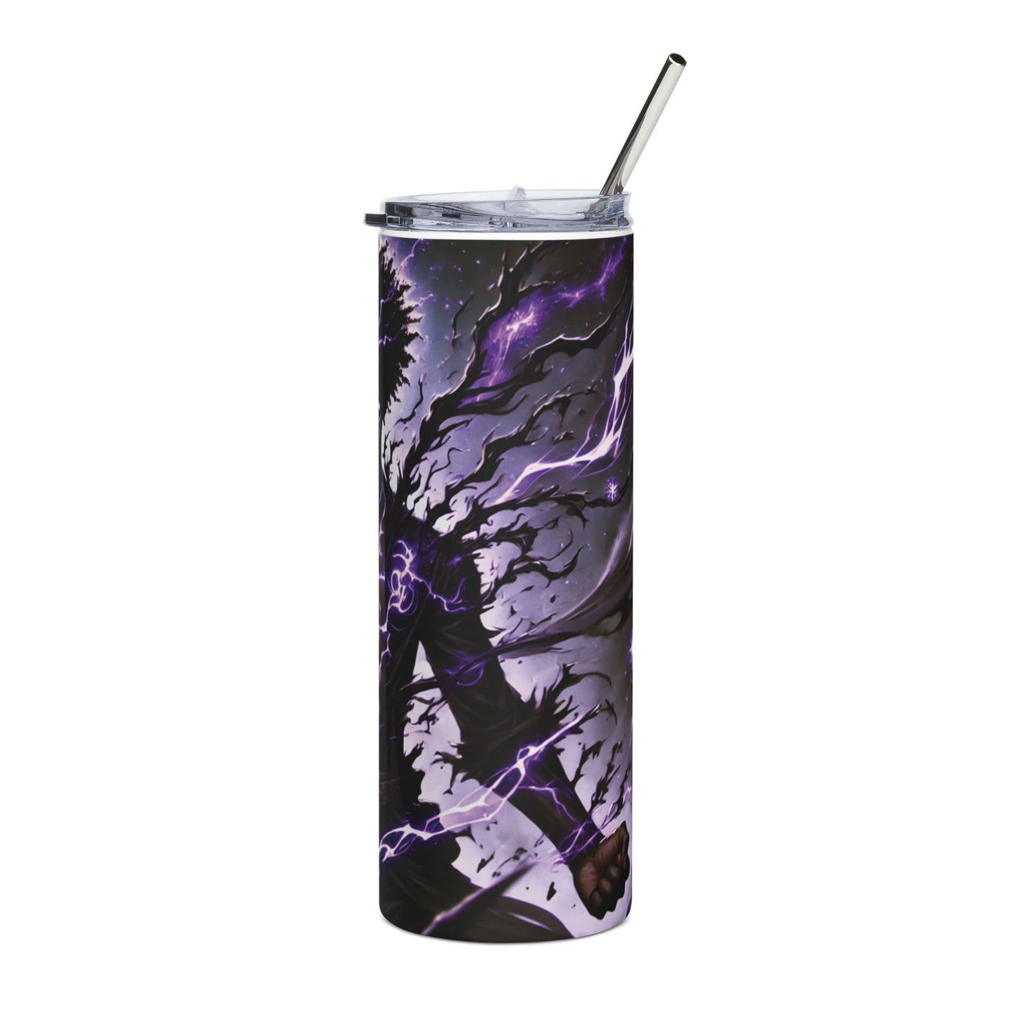 20oz Stainless Tumbler — Purple Lightning Demon Meditation Design