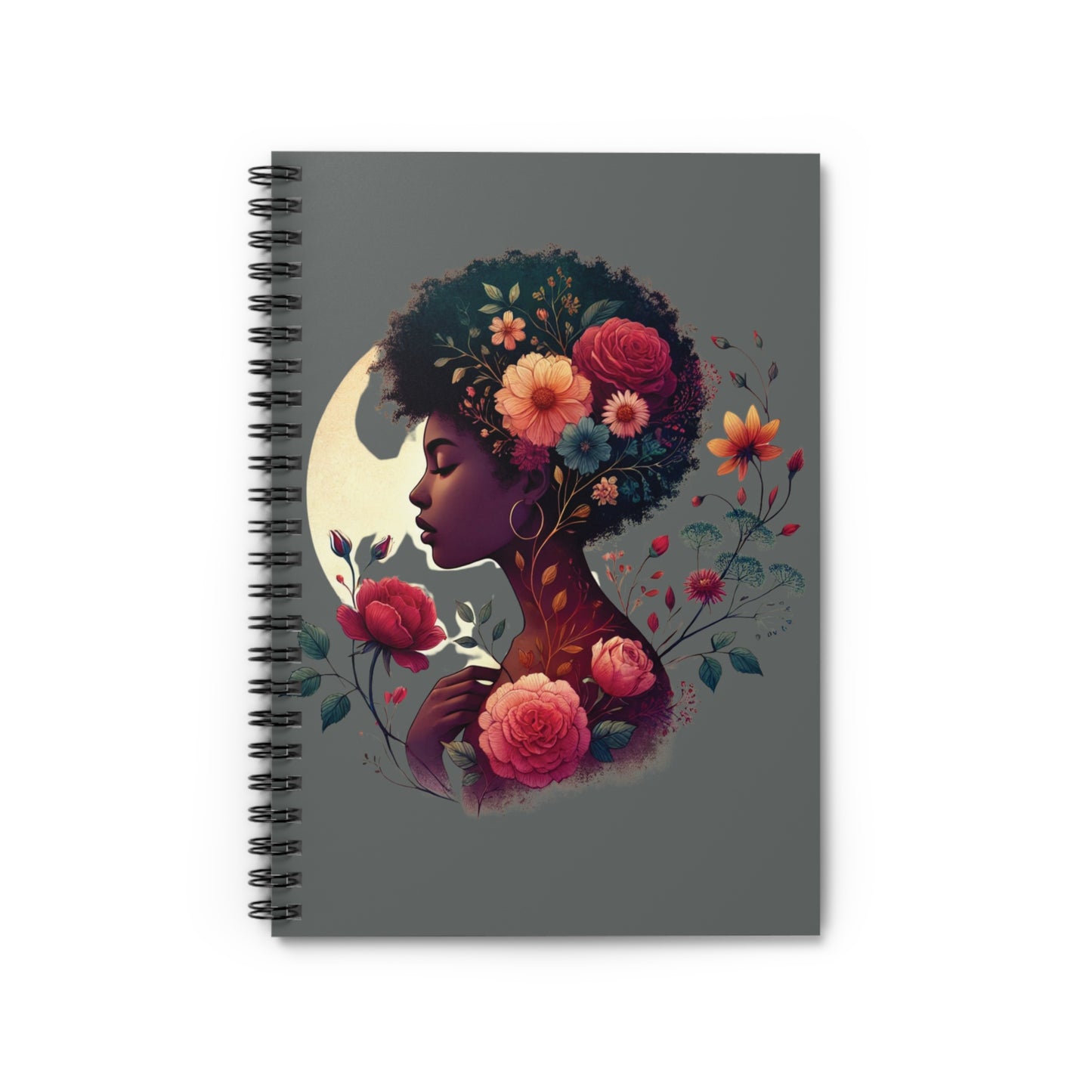 Black Is Beautiful floral profile Spiral Notebook | Ruled Journal