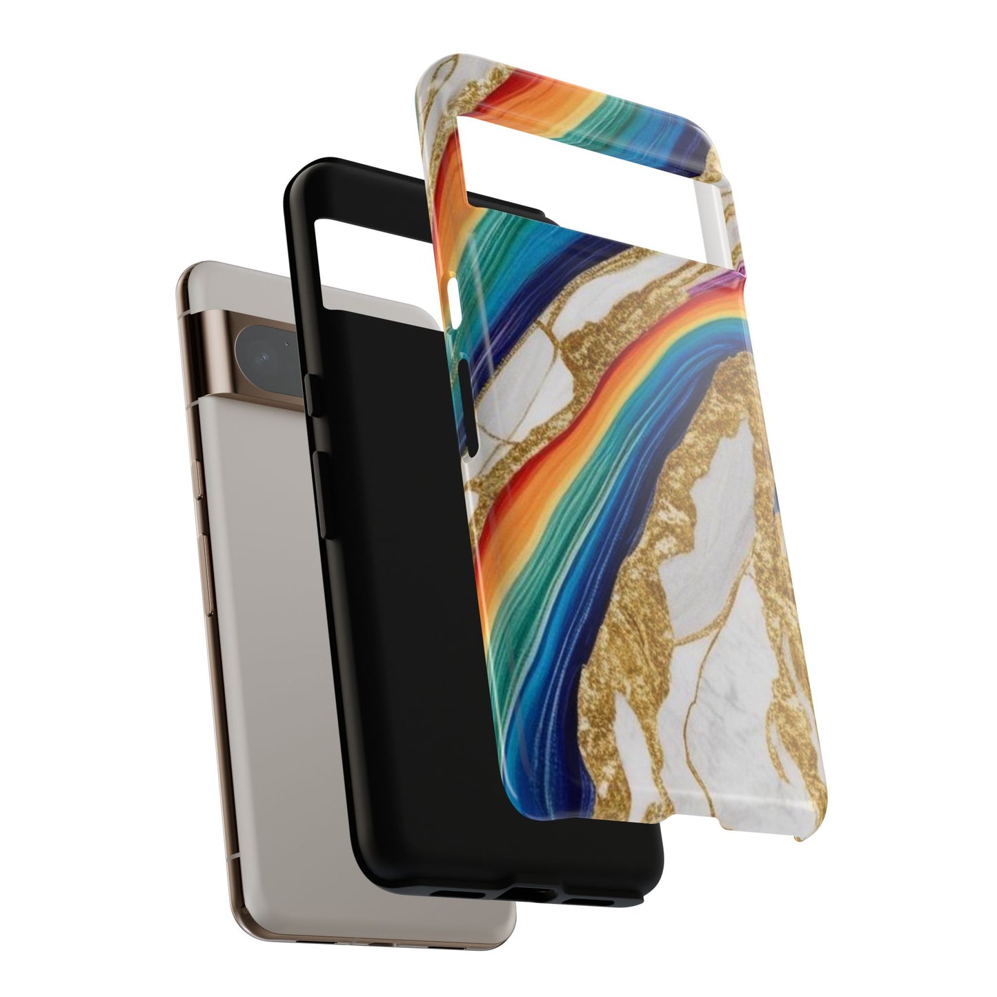 Colorful Marble Phone Case with Rainbow Design, Tough Phone Cover, Customizable Gift, Trendy Cell Accessories, Unique Style