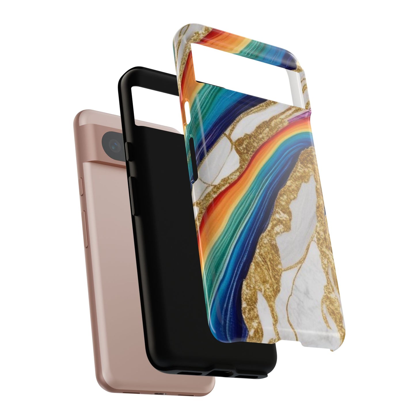 Colorful Marble Phone Case with Rainbow Design, Tough Phone Cover, Customizable Gift, Trendy Cell Accessories, Unique Style