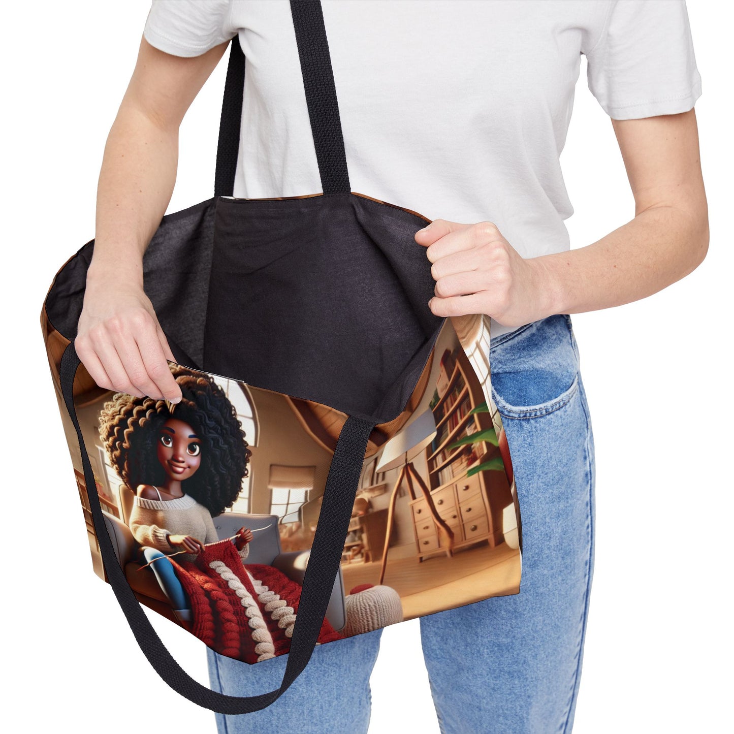 Weekender Tote — Cozy Knitting Girl Illustration Travel Bag