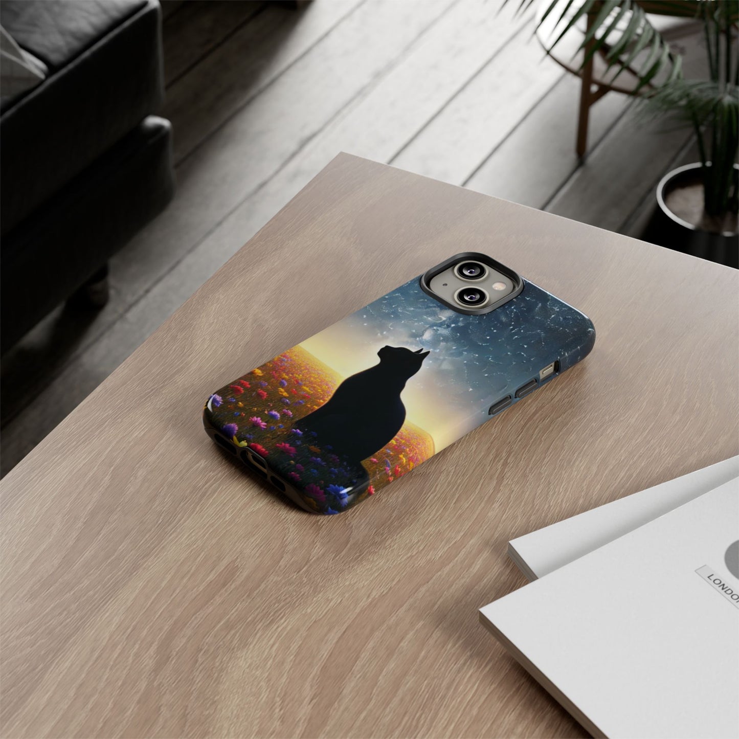 Cat Silhouette Phone Case | Floral Night Sky Design | Unique Gift, Cat Lover, Nature Lover, Birthday, Handmade