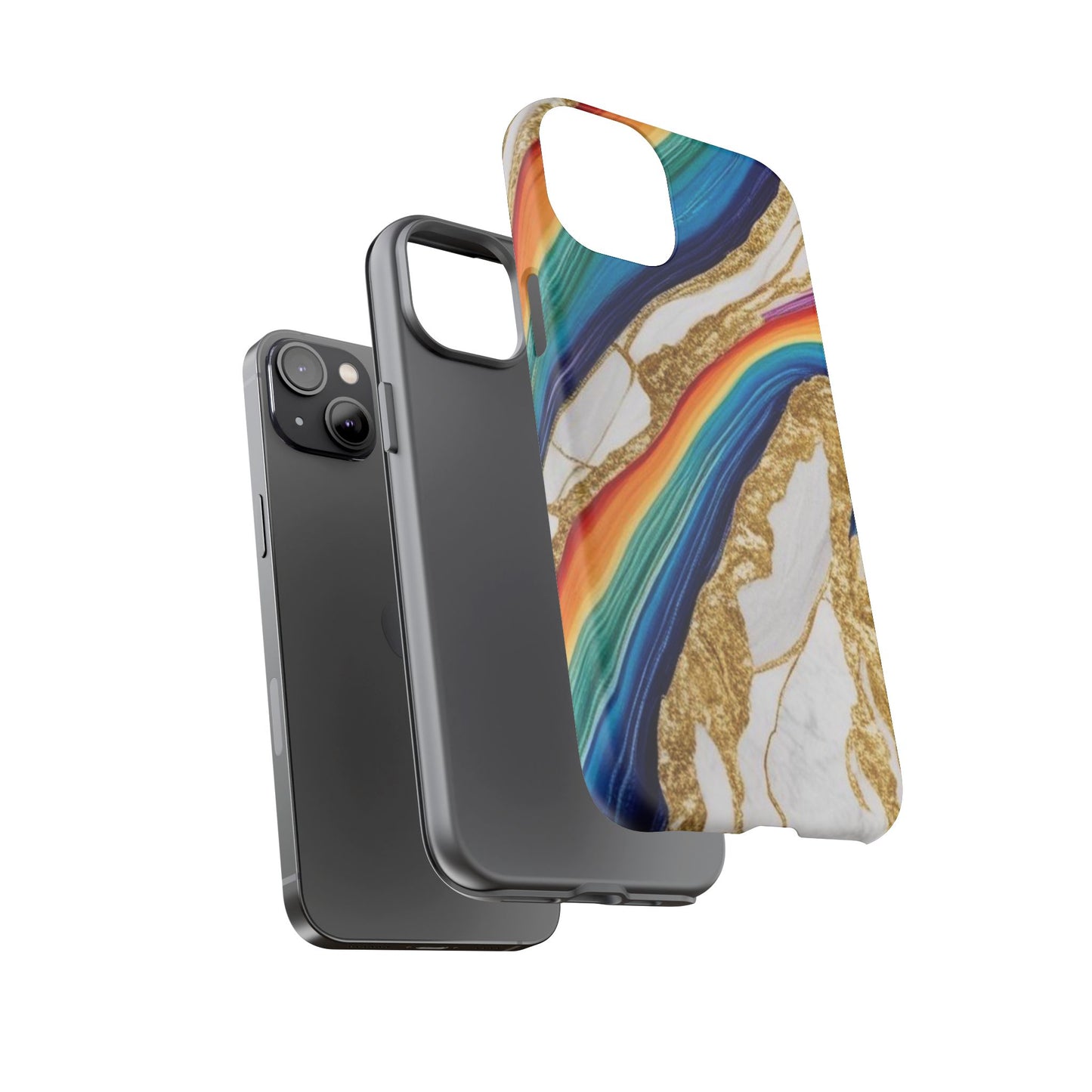 Colorful Marble Phone Case with Rainbow Design, Tough Phone Cover, Customizable Gift, Trendy Cell Accessories, Unique Style