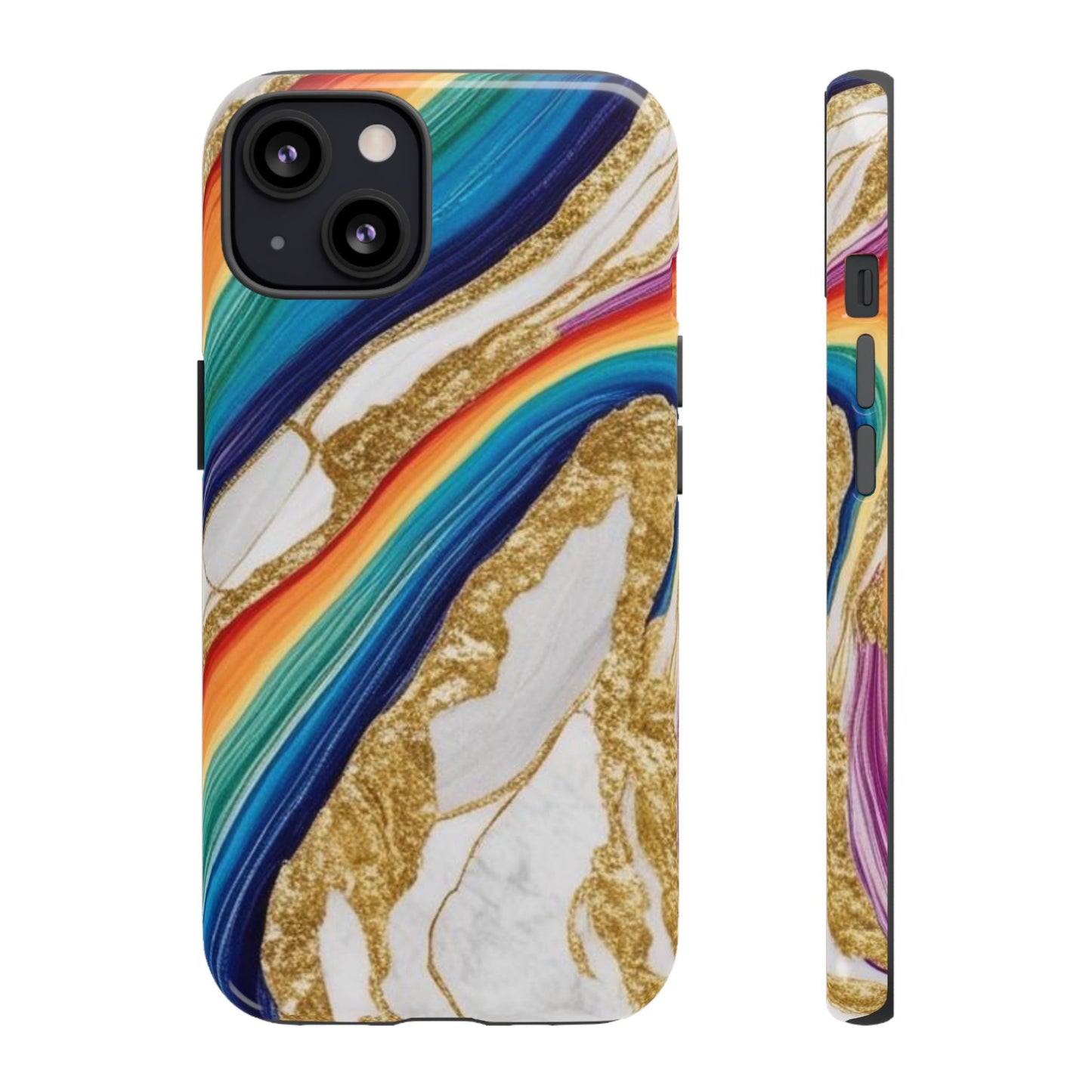 Colorful Marble Phone Case with Rainbow Design, Tough Phone Cover, Customizable Gift, Trendy Cell Accessories, Unique Style
