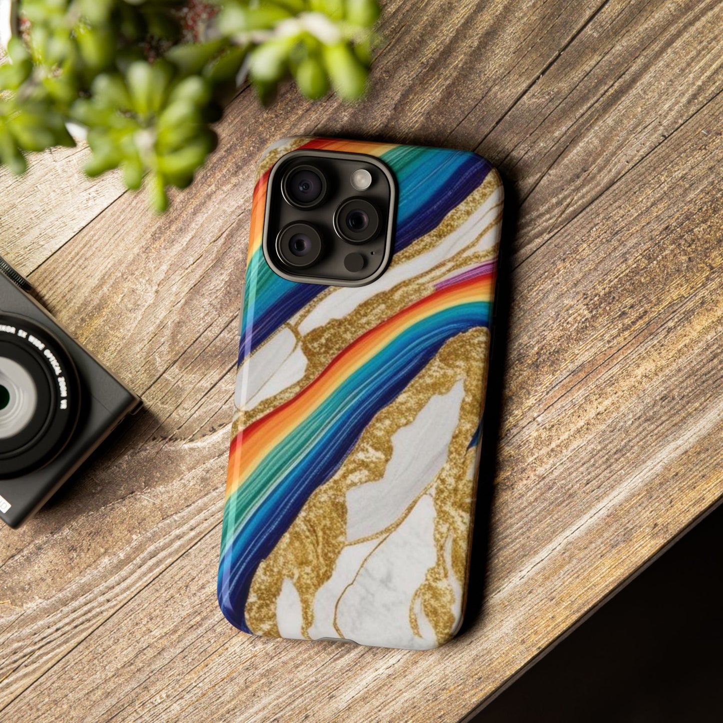 Colorful Marble Phone Case with Rainbow Design, Tough Phone Cover, Customizable Gift, Trendy Cell Accessories, Unique Style