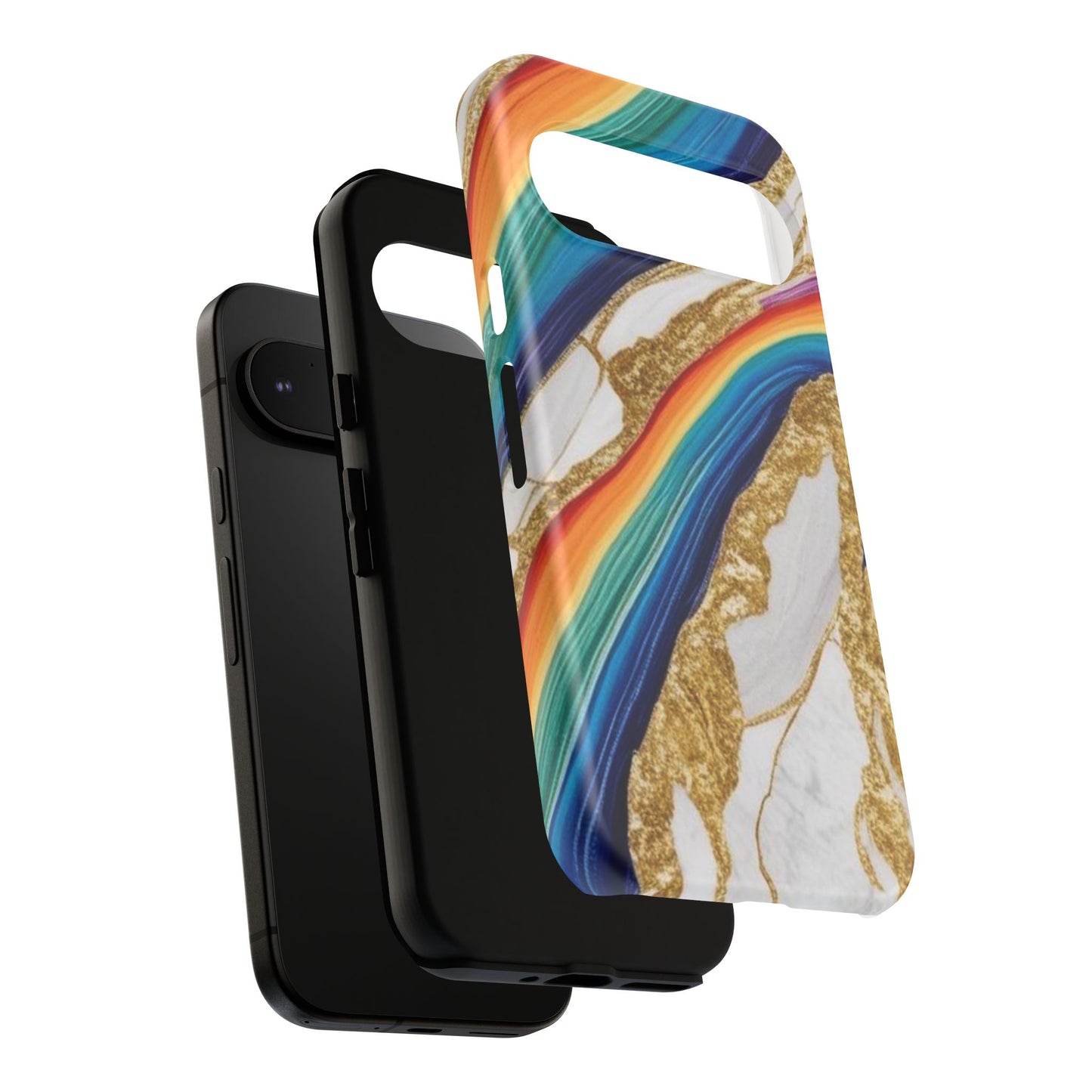 Colorful Marble Phone Case with Rainbow Design, Tough Phone Cover, Customizable Gift, Trendy Cell Accessories, Unique Style