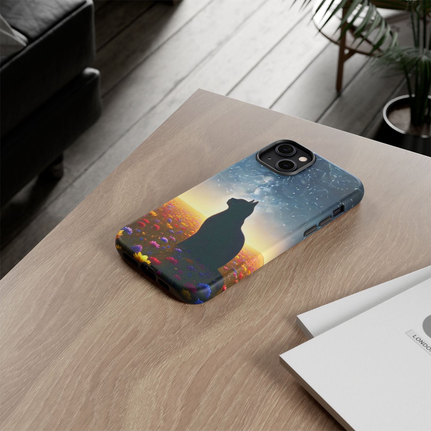 Cat Silhouette Phone Case | Floral Night Sky Design | Unique Gift, Cat Lover, Nature Lover, Birthday, Handmade