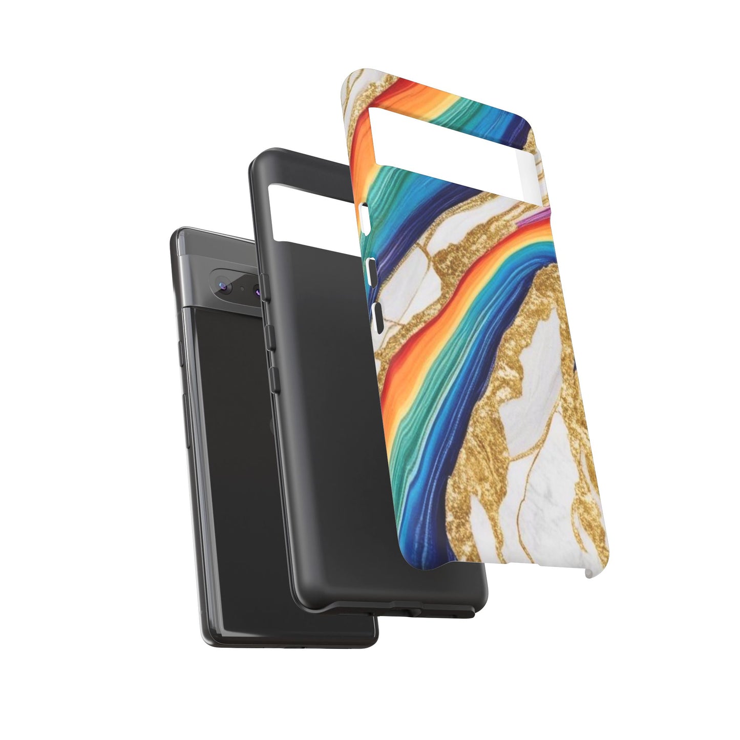 Colorful Marble Phone Case with Rainbow Design, Tough Phone Cover, Customizable Gift, Trendy Cell Accessories, Unique Style