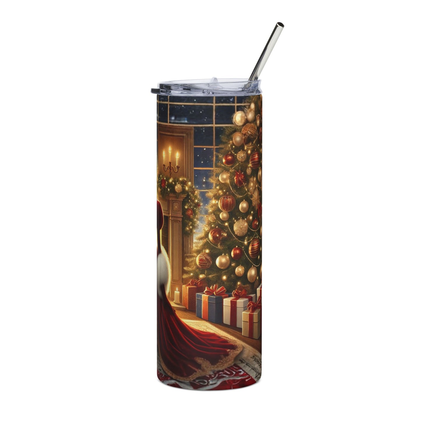 Festive Stainless Steel Tumbler - 20oz Elegant Lady & Holiday Cozy Vibes