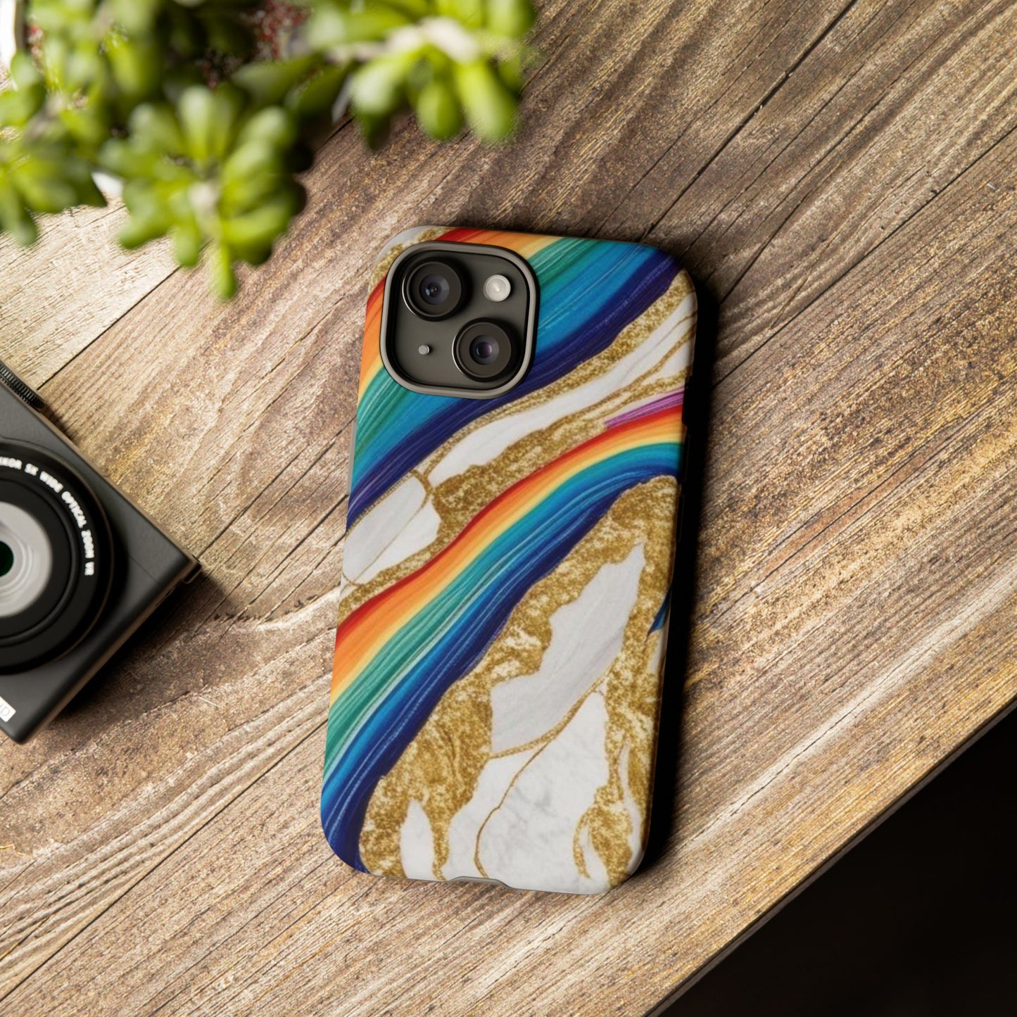 Colorful Marble Phone Case with Rainbow Design, Tough Phone Cover, Customizable Gift, Trendy Cell Accessories, Unique Style