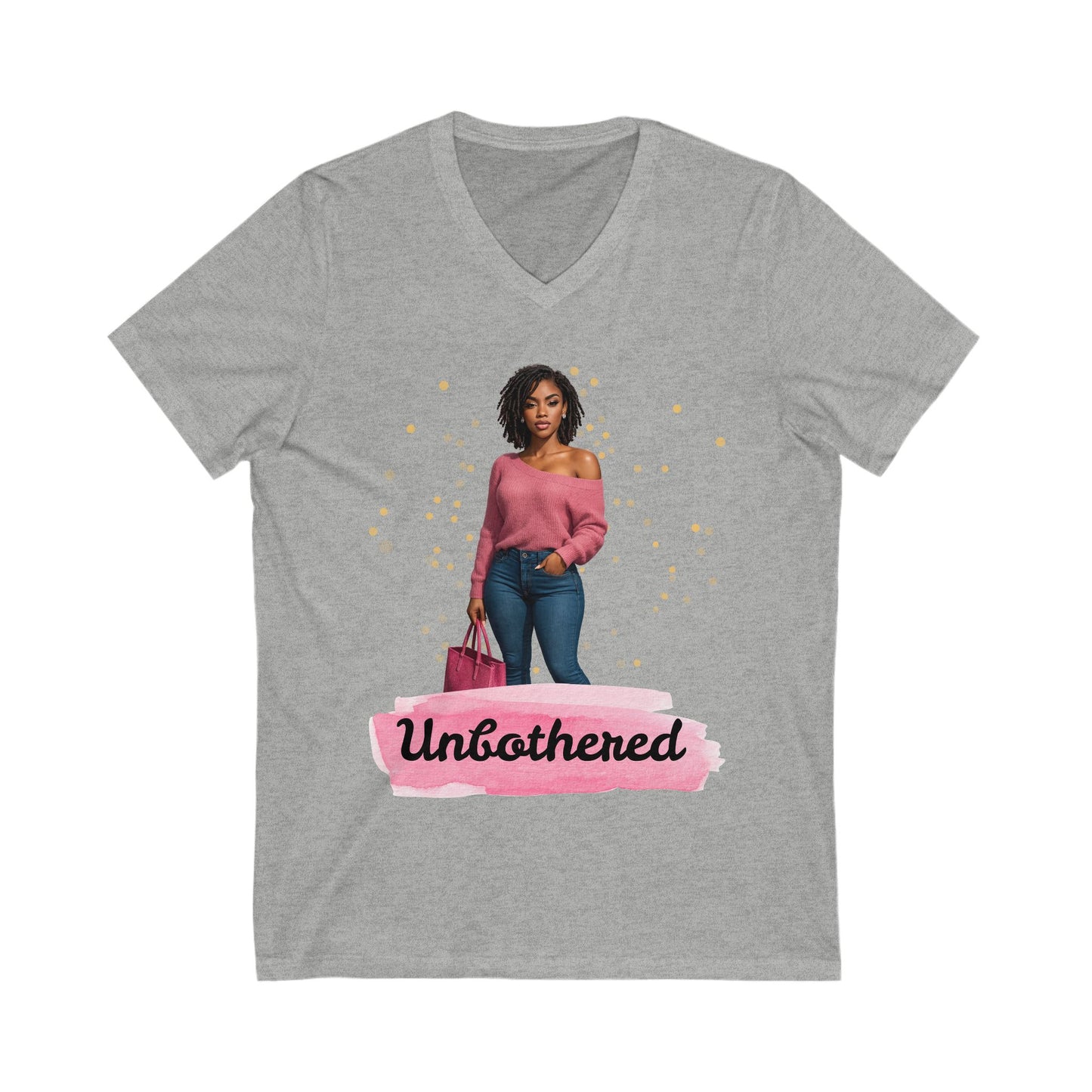 Casual Outings Unisex Jersey Tee, V-Neck Shirt for Self-Care Days, Gifts for Her, Confidence Wear, Comfortable Top for Any Occasion