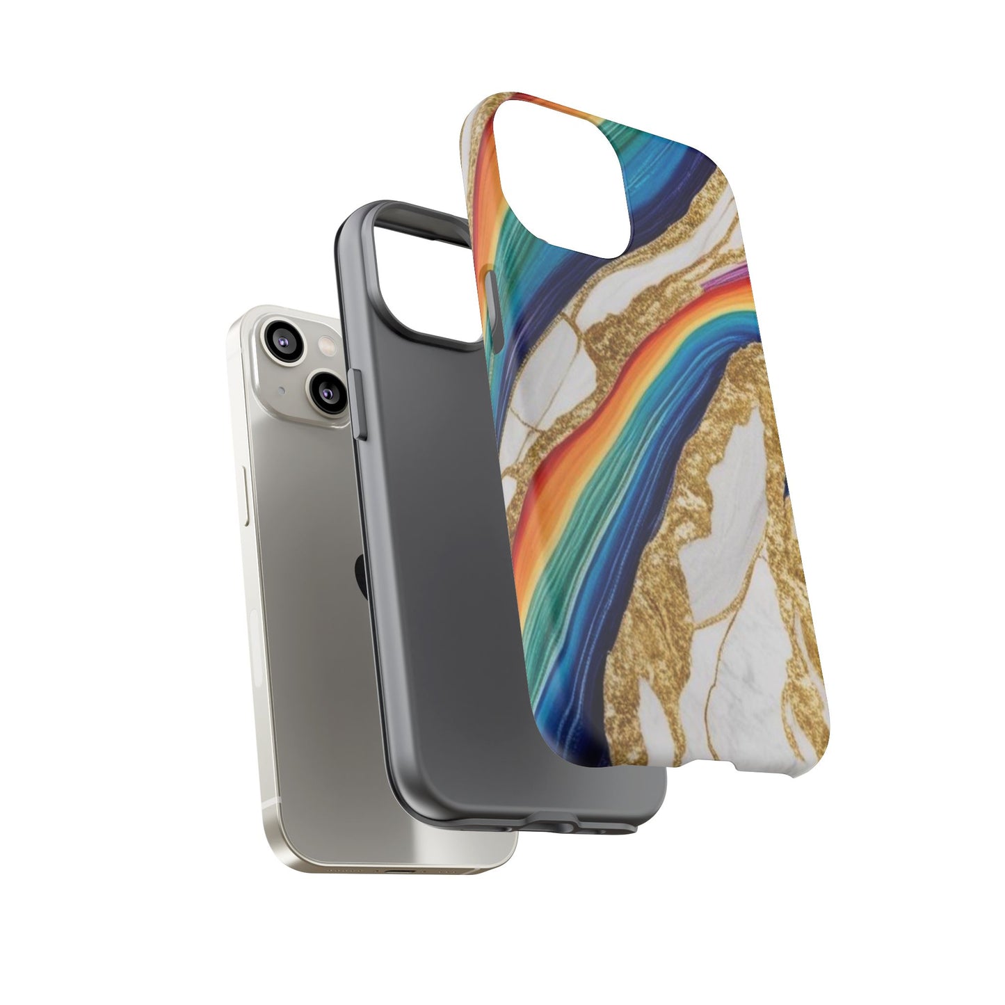 Colorful Marble Phone Case with Rainbow Design, Tough Phone Cover, Customizable Gift, Trendy Cell Accessories, Unique Style