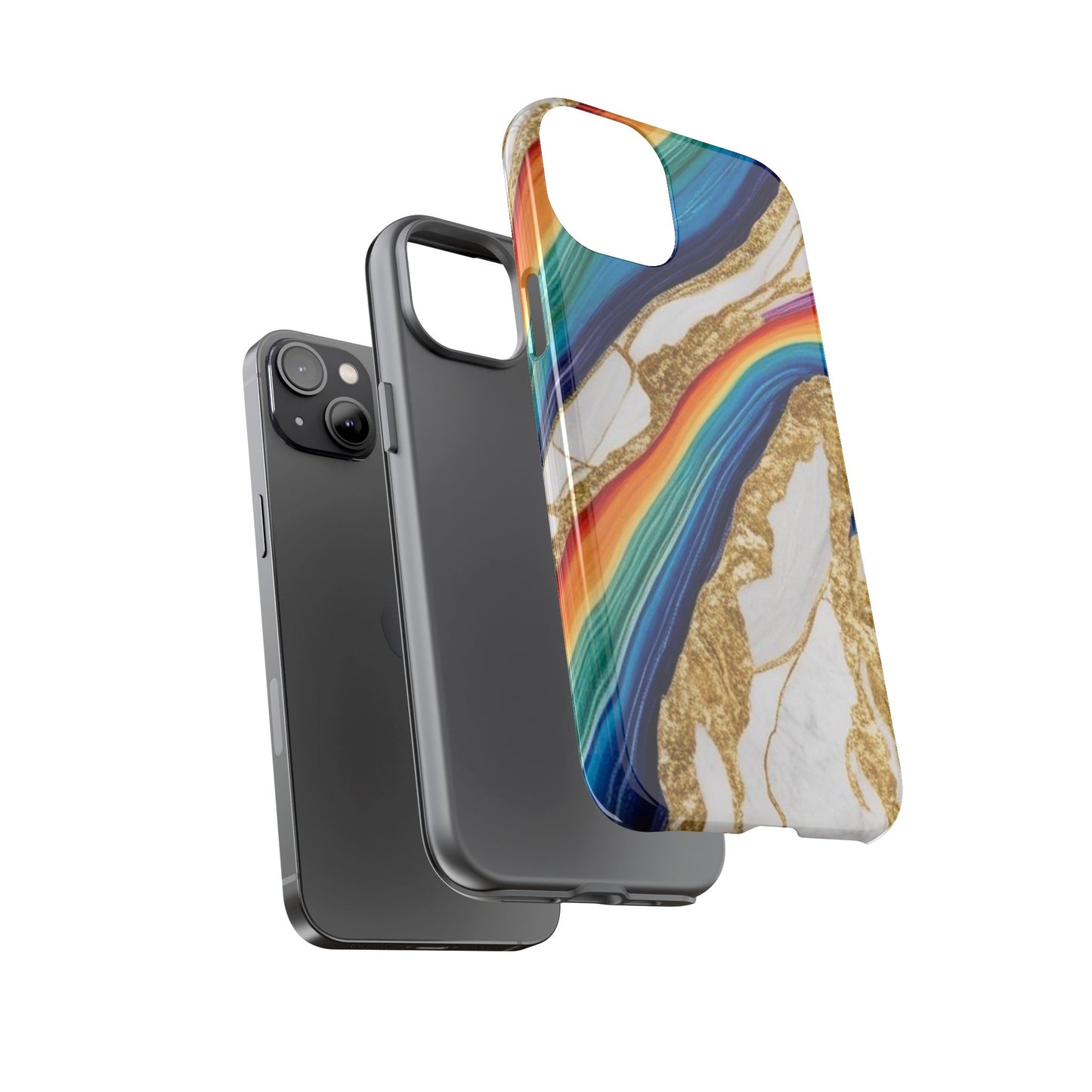 Colorful Marble Phone Case with Rainbow Design, Tough Phone Cover, Customizable Gift, Trendy Cell Accessories, Unique Style