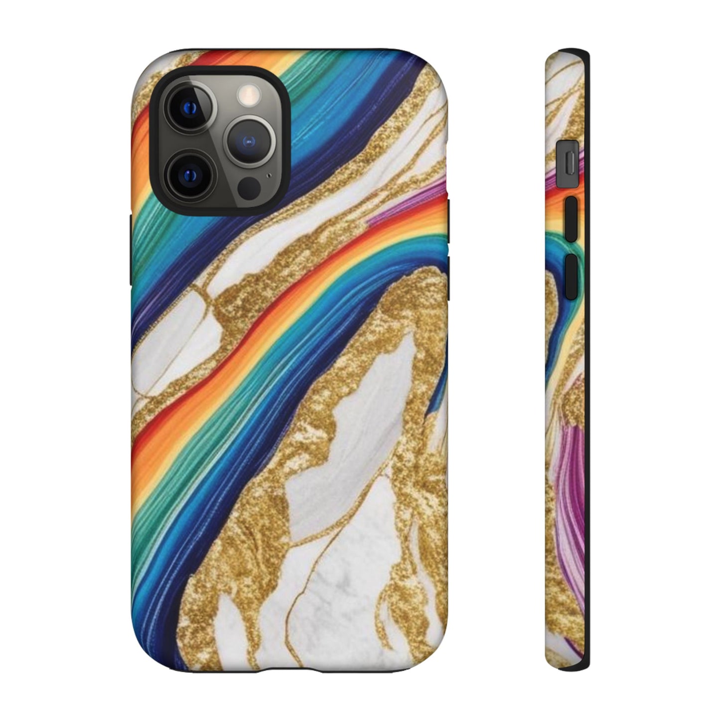 Colorful Marble Phone Case with Rainbow Design, Tough Phone Cover, Customizable Gift, Trendy Cell Accessories, Unique Style