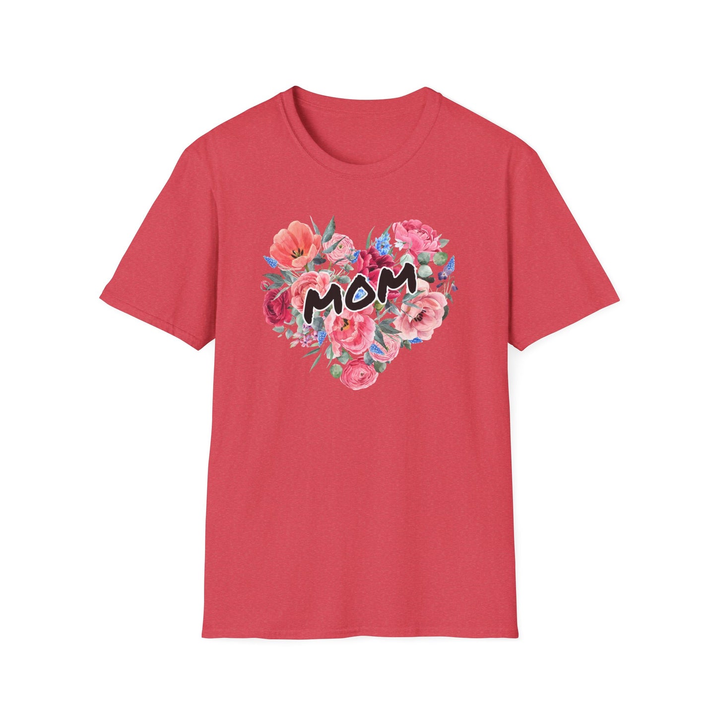 Mom Floral Heart T-Shirt, Perfect Gift for Mother's Day, Family Reunion, Spring Outing, Casual Wear, Floral Design