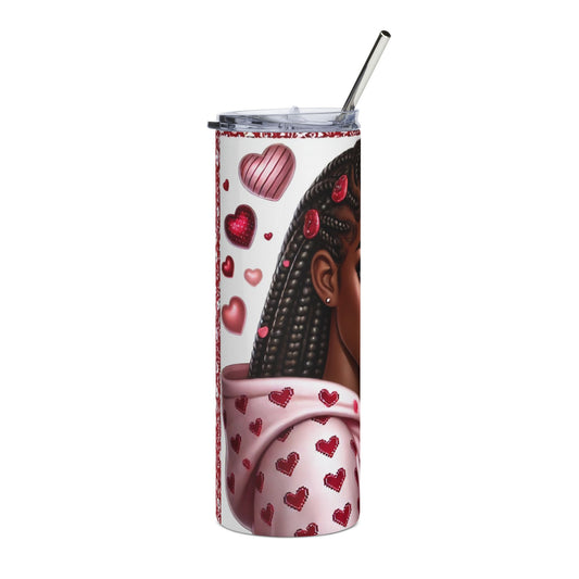 20oz Stainless Tumbler – Braided Hair Girl with Heart Hoodie Design