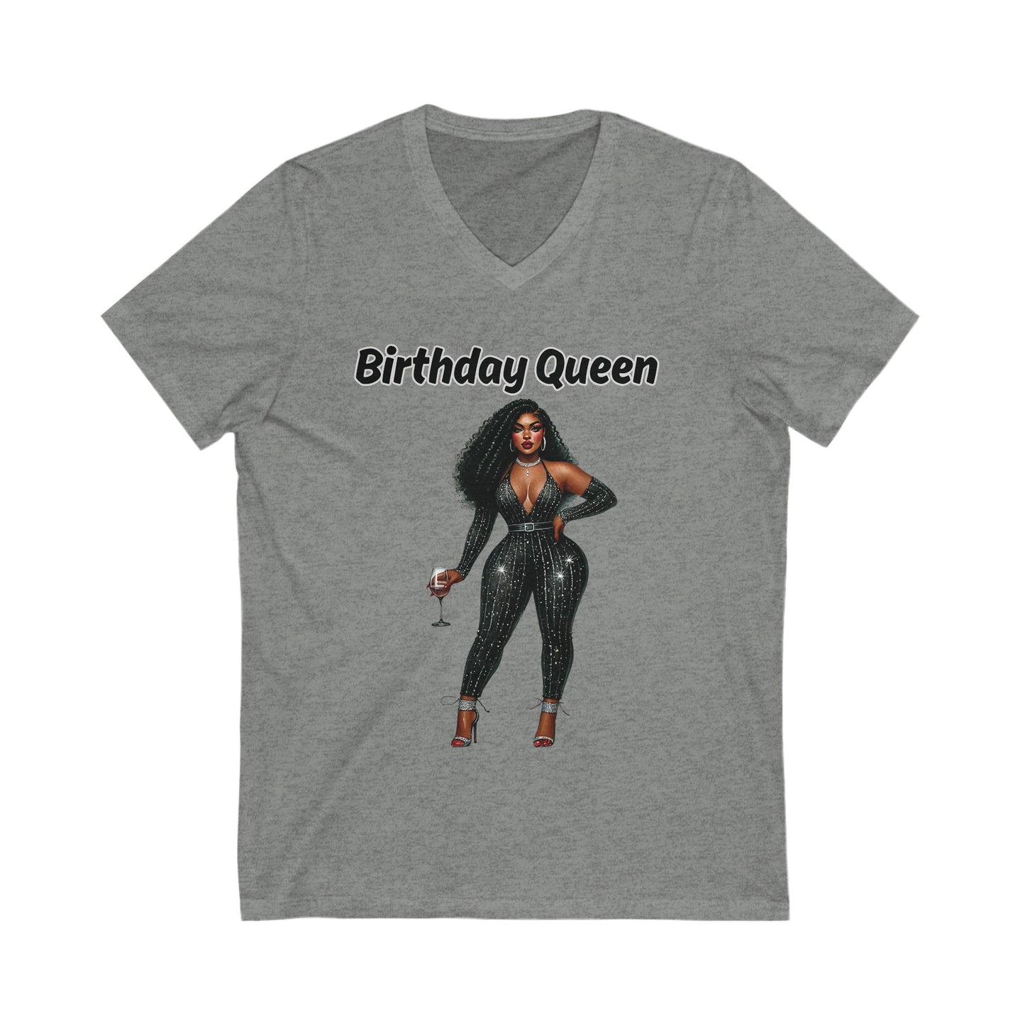Birthday Queen V-Neck Tee, Fun Party Shirt, Birthday Celebration Gift, Unisex Graphic Tee, Stylish Casual Wear, Queen Vibes