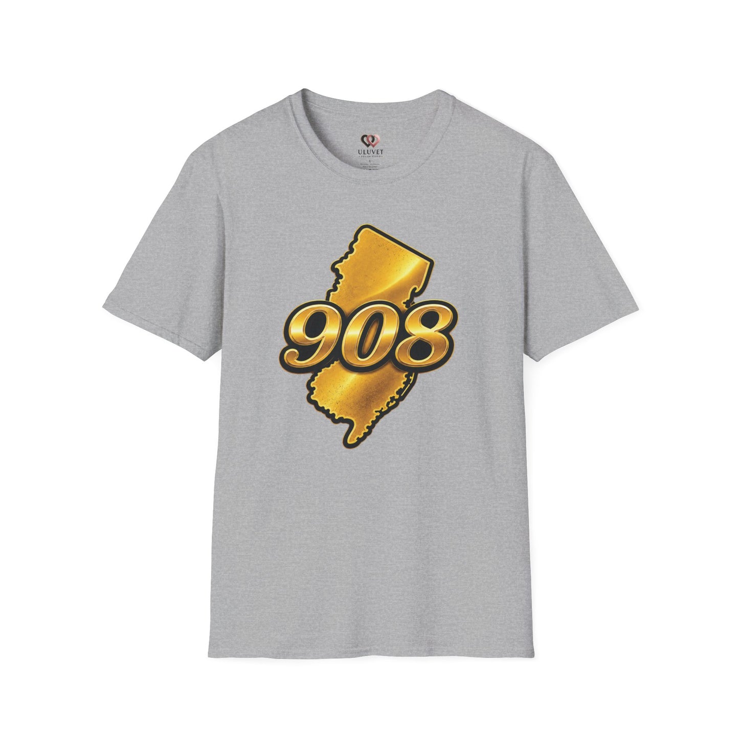 908 New Jersey T-Shirt — Gold State Outline Graphic Tee