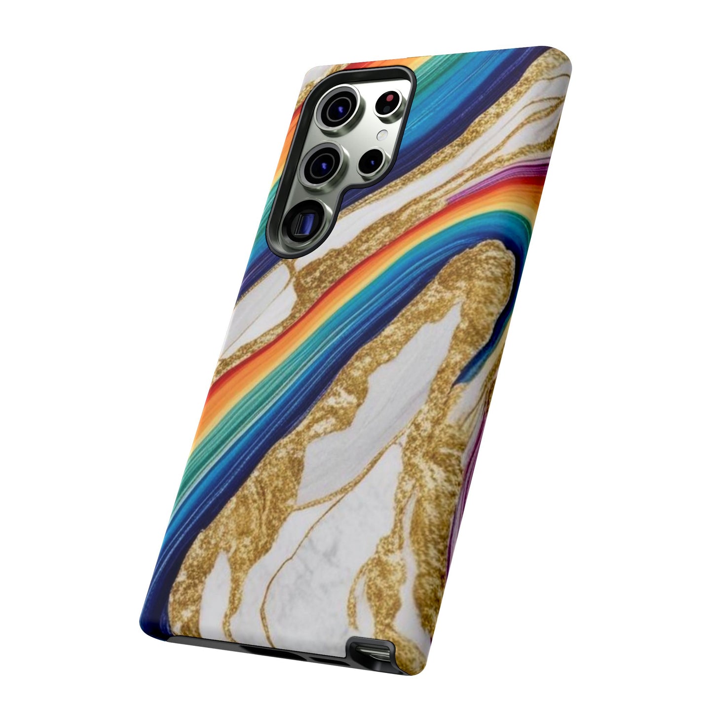 Colorful Marble Phone Case with Rainbow Design, Tough Phone Cover, Customizable Gift, Trendy Cell Accessories, Unique Style
