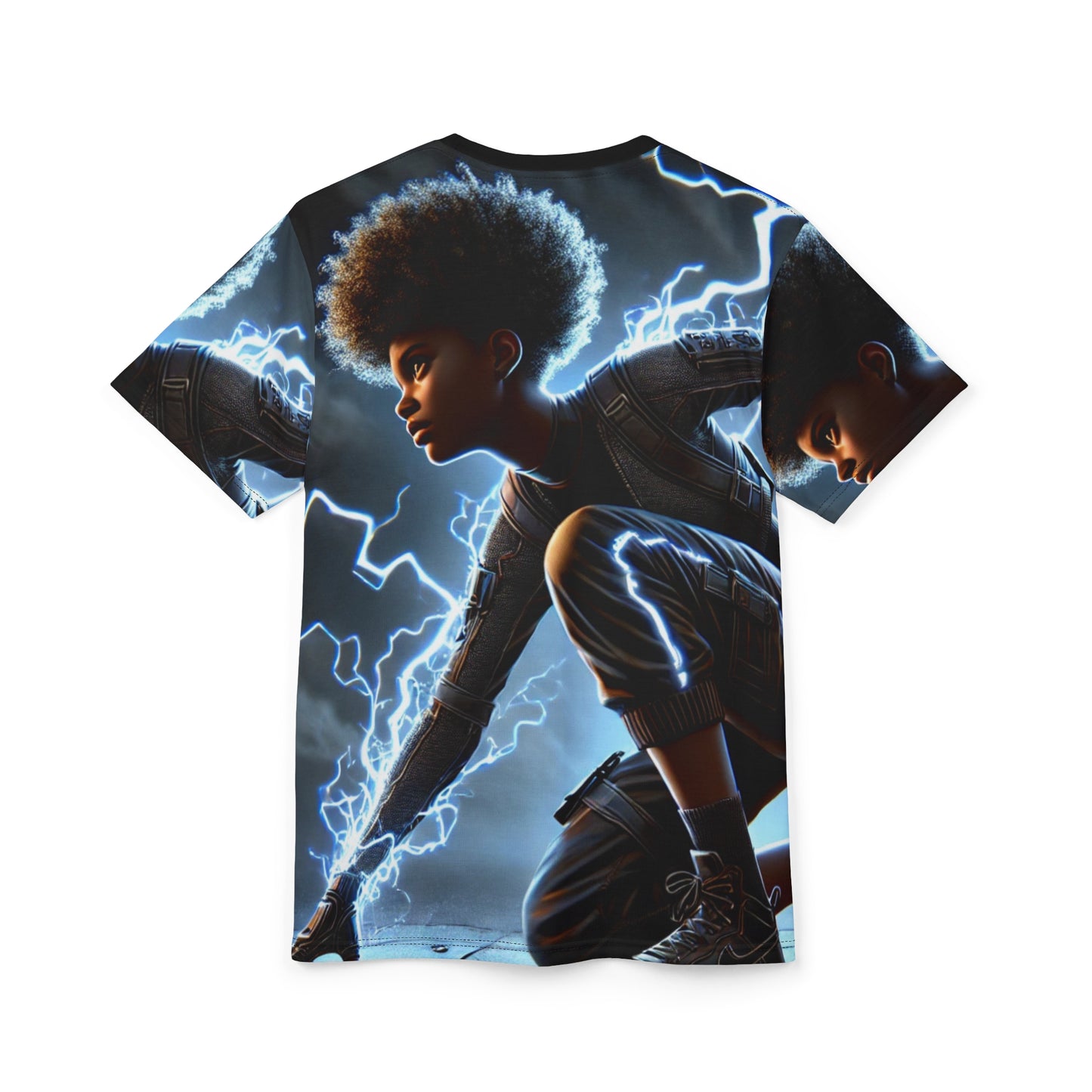 Electric Youth Graphic Tee — Lightning Superhero AOP Shirt