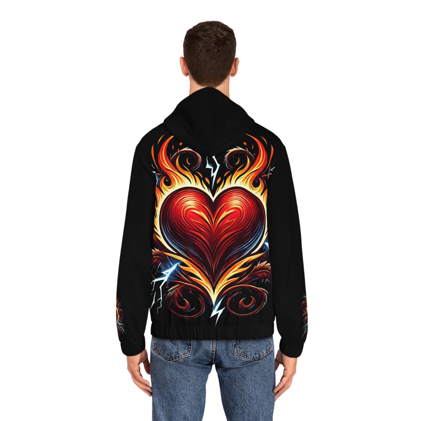 Heartfelt Flame unisex s Full-Zip Hoodie, Gift for Him, Casual Outerwear, Heart Design, Valentine's Day, Festival Style