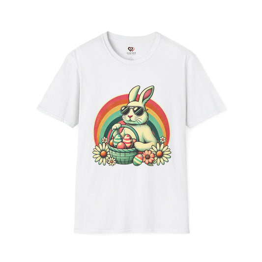 Retro Bunny Easter T-Shirt, Cute Rabbit Graphic Tee for Spring Celebrations, Unisex Softstyle Shirt, Perfect for Easter and Brunch, Fun Gift