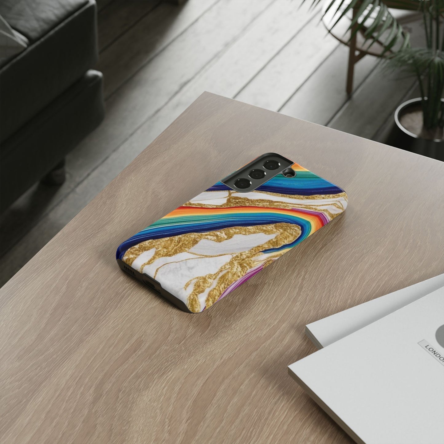 Colorful Marble Phone Case with Rainbow Design, Tough Phone Cover, Customizable Gift, Trendy Cell Accessories, Unique Style