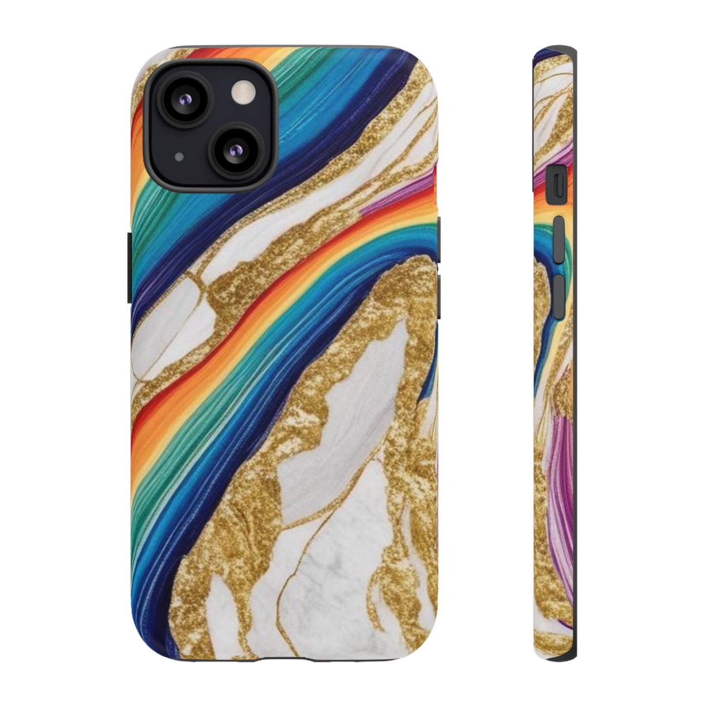 Colorful Marble Phone Case with Rainbow Design, Tough Phone Cover, Customizable Gift, Trendy Cell Accessories, Unique Style