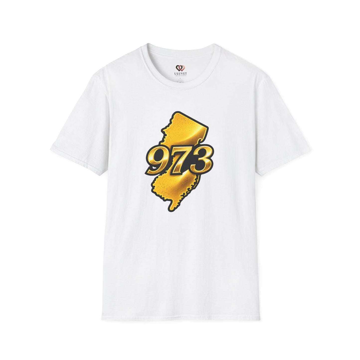 973 New Jersey State T-Shirt — Gold Jersey Area Code Tee