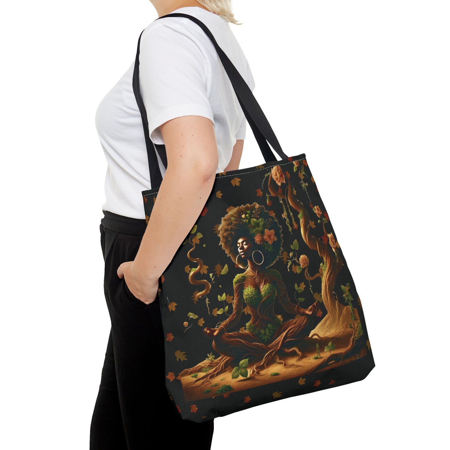 Afro Goddess Meditation Tote Bag | Botanical Meditation Artwork