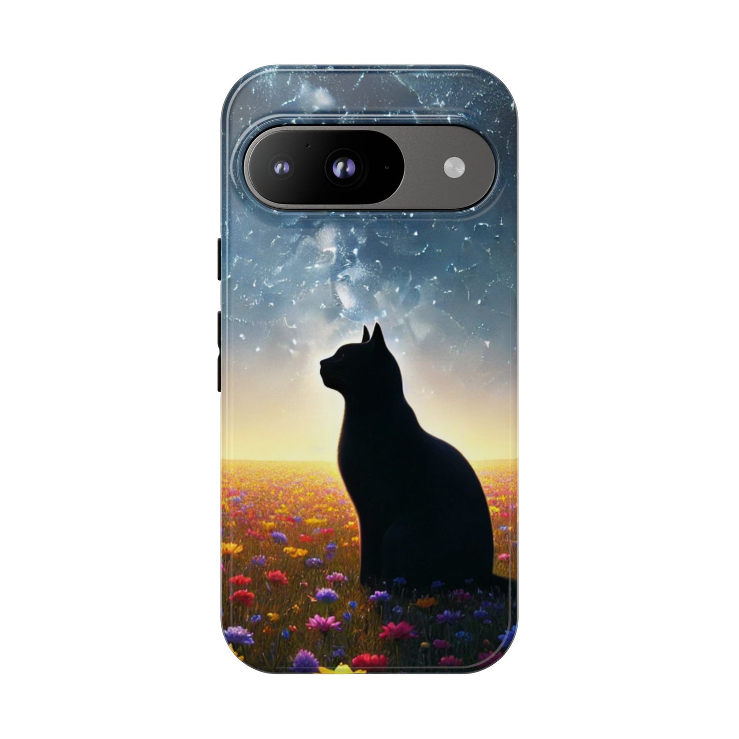 Cat Silhouette Phone Case | Floral Night Sky Design | Unique Gift, Cat Lover, Nature Lover, Birthday, Handmade