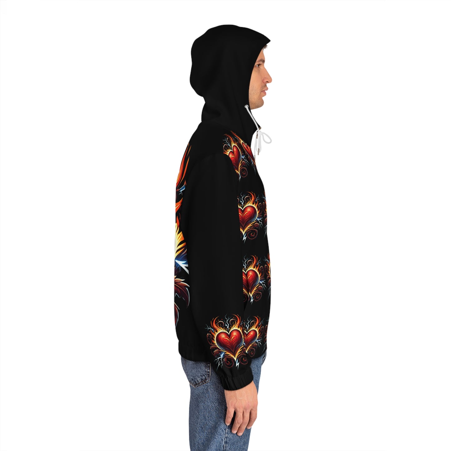 Heartfelt Flame unisex s Full-Zip Hoodie, Gift for Him, Casual Outerwear, Heart Design, Valentine's Day, Festival Style