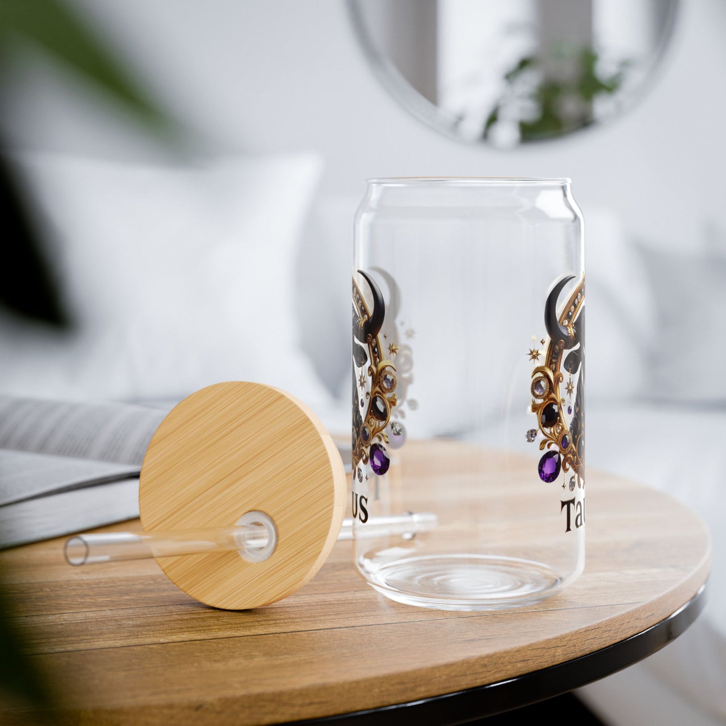 Taurus Sipper Glass, Zodiac Water Bottle, Astrology Gift, 16oz Glass Cup, Horoscope Drinkware, Unique Taurus Present