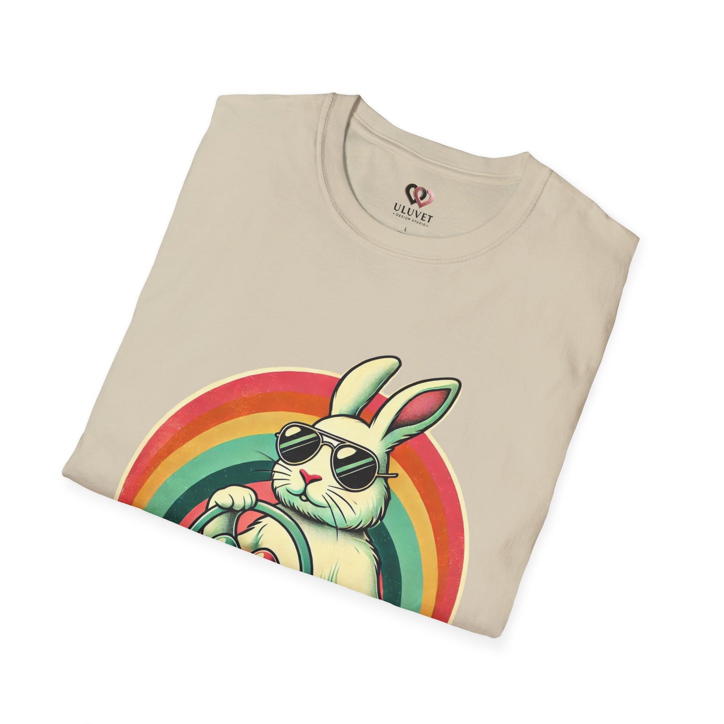 Retro Bunny Easter T-Shirt, Cute Rabbit Graphic Tee for Spring Celebrations, Unisex Softstyle Shirt, Perfect for Easter and Brunch, Fun Gift