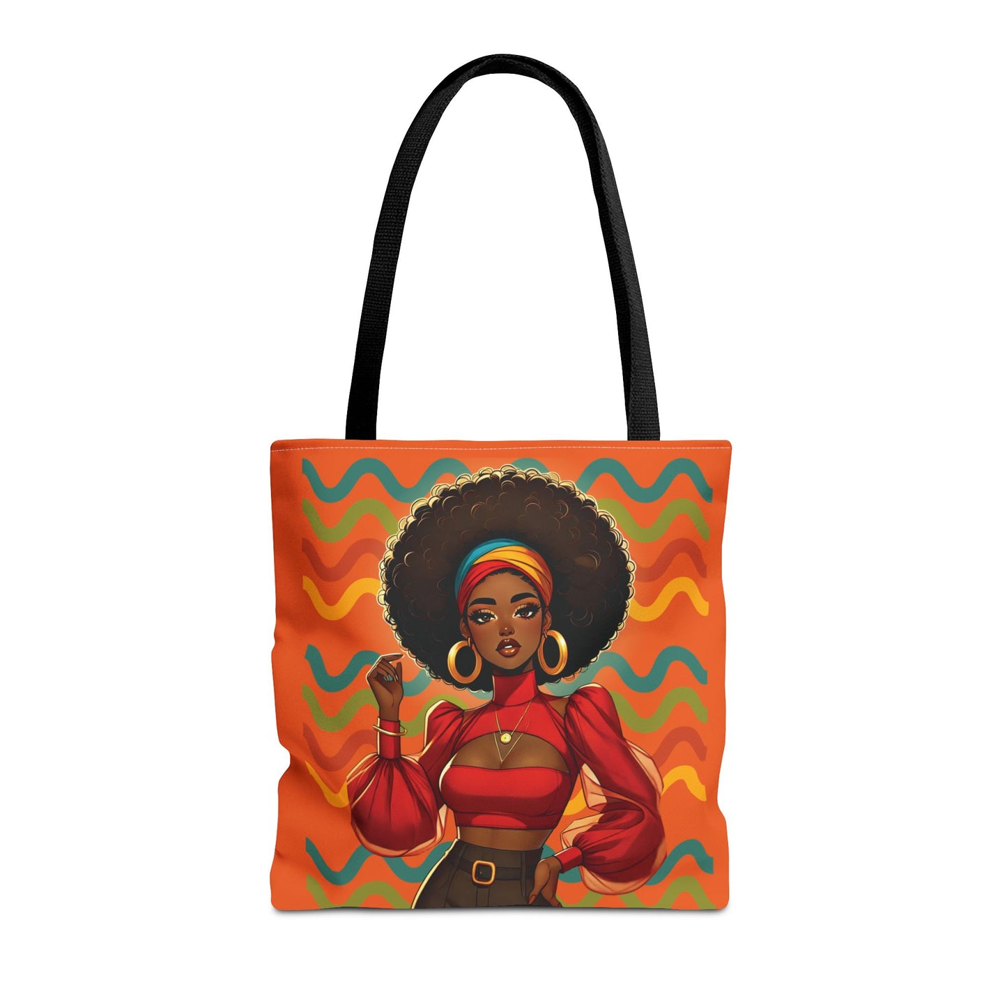 Afro Diva Fashion Tote Bag — Bold Retro Orange Art Print